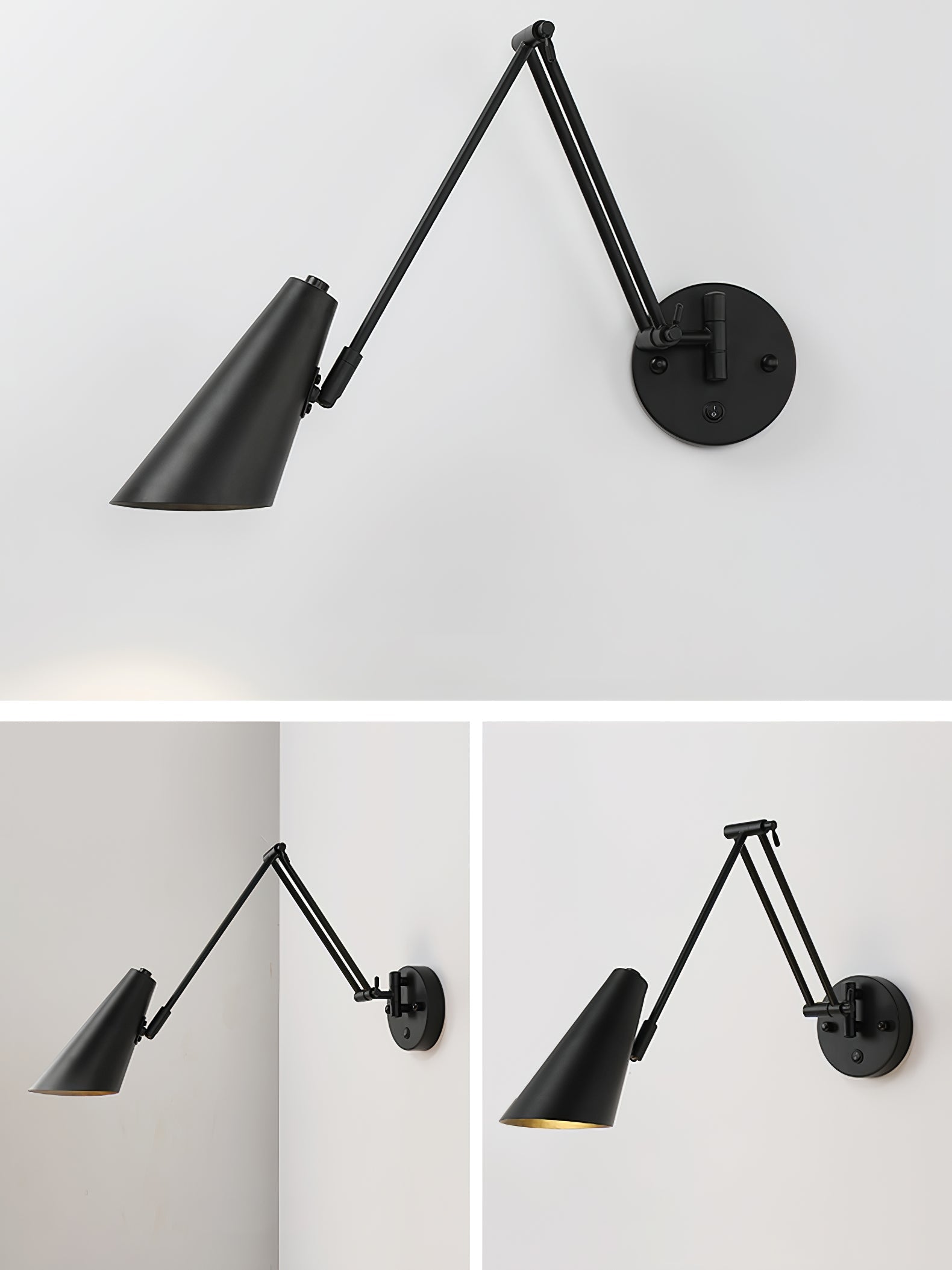Verstelbare Wandlamp Zwenkarm Industrieel IJzer Modern Design E26/E27 Fitting Muurbediening Leeslamp Slaapkamer | Sansoti