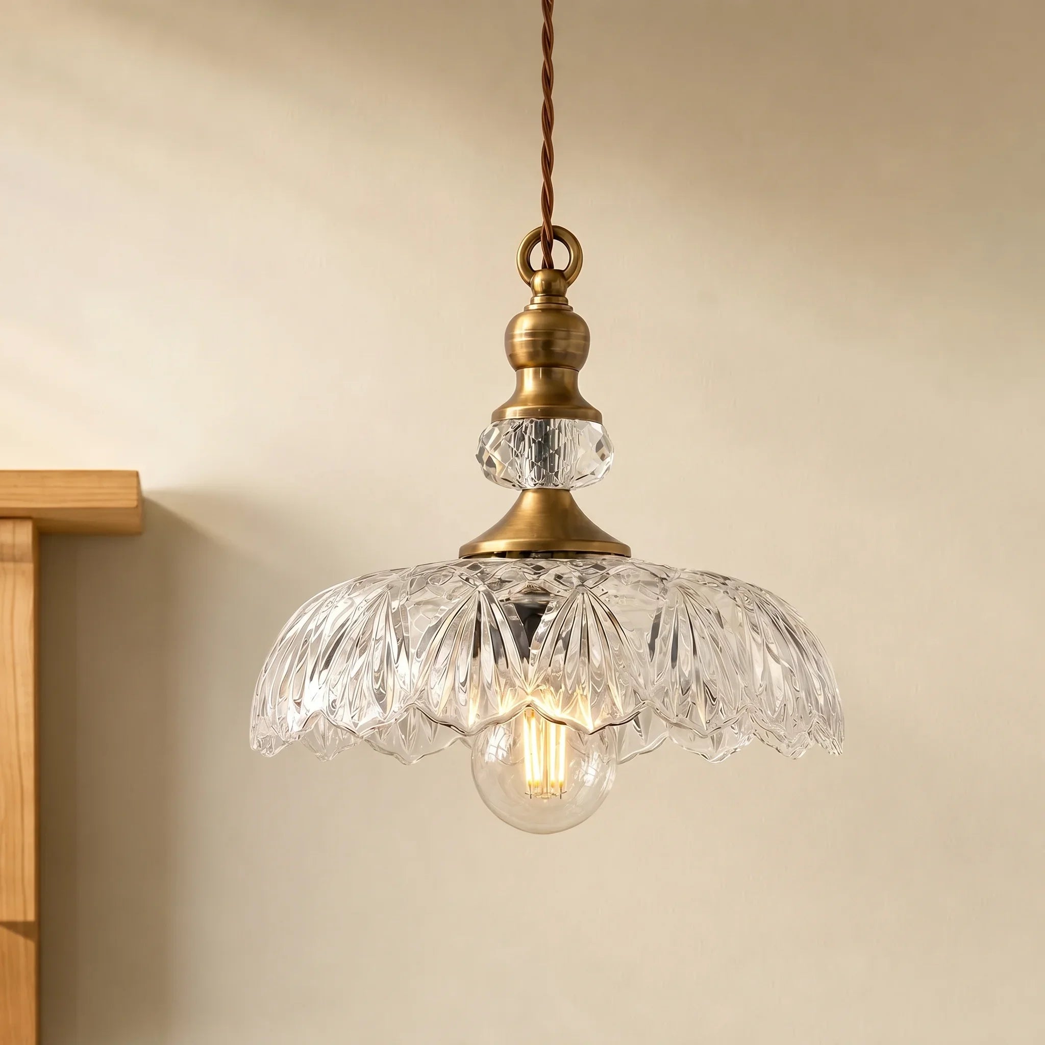 Vintage Hanglamp Glas Messing Bloemmotief Groen Zwart | Sansoti