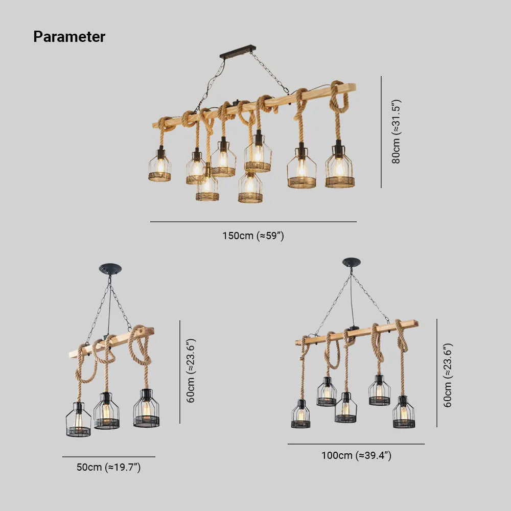 Henneptouw Hanglamp Industrieel Metaal 3-5-8 Lichtpunten Granaatmodel Vintage Snoerverlichting Eetkamer Woonkamer | Sansoti