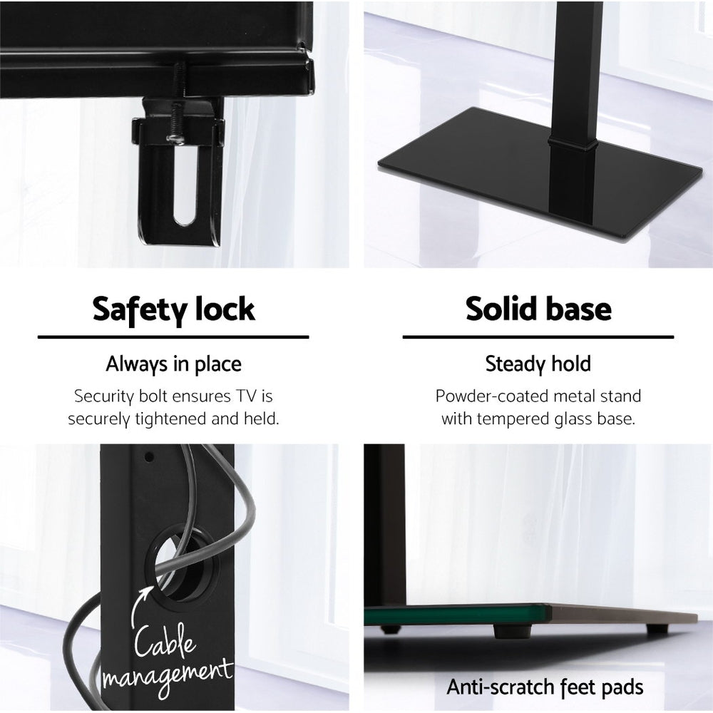 Support TV sur Pied Réglable avec Rotation et Plateau en Verre – Compatible Téléviseurs de 32 à 70 Pouces | Restfield