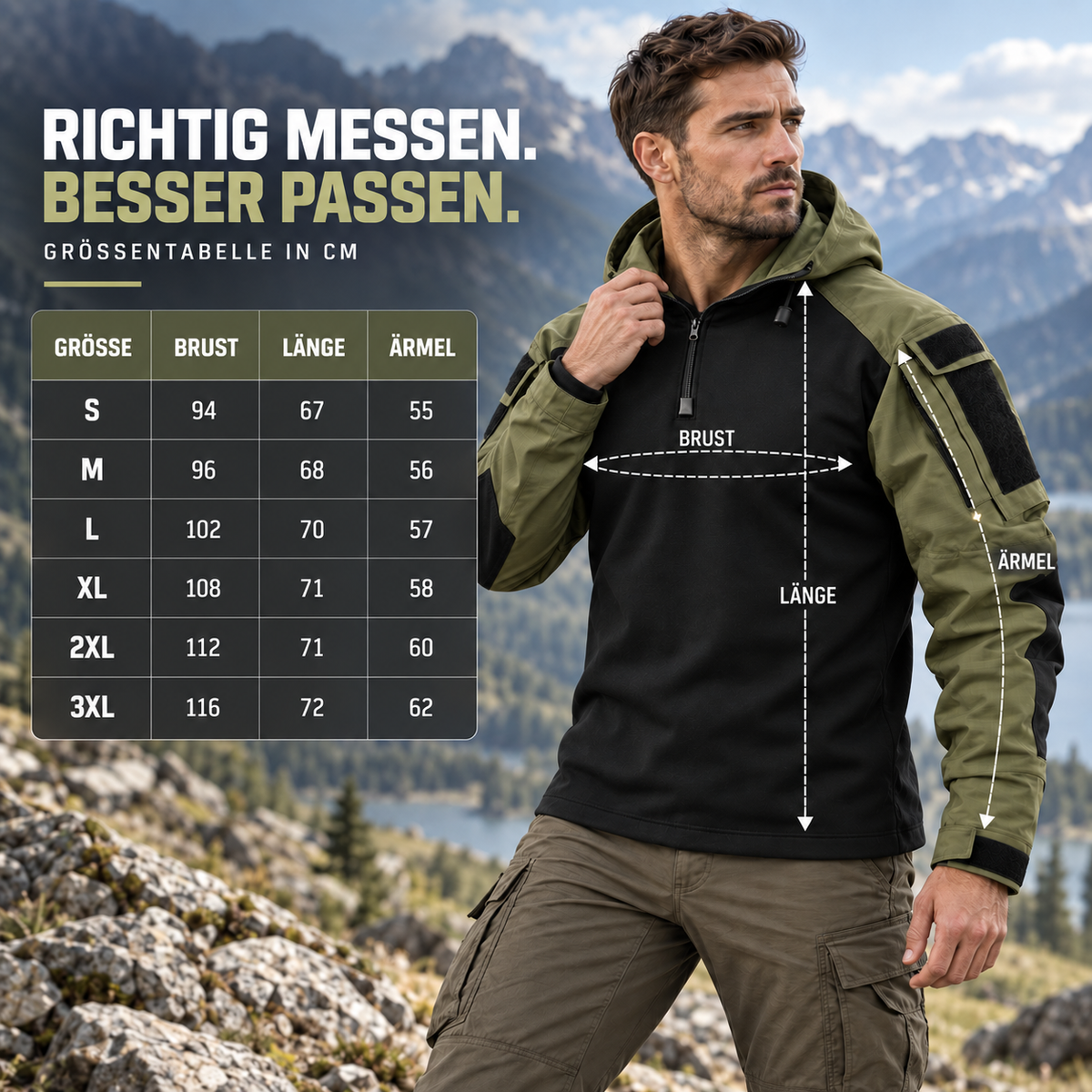 Veste tactique outdoor en polyester, déperlante, coupe-vent, respirante, automne-hiver, camping, randonnée, verte et grise | Sansoti