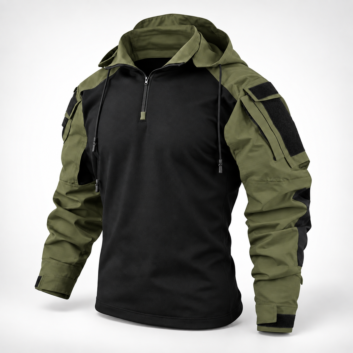 Veste tactique outdoor en polyester, déperlante, coupe-vent, respirante, automne-hiver, camping, randonnée, verte et grise | Sansoti