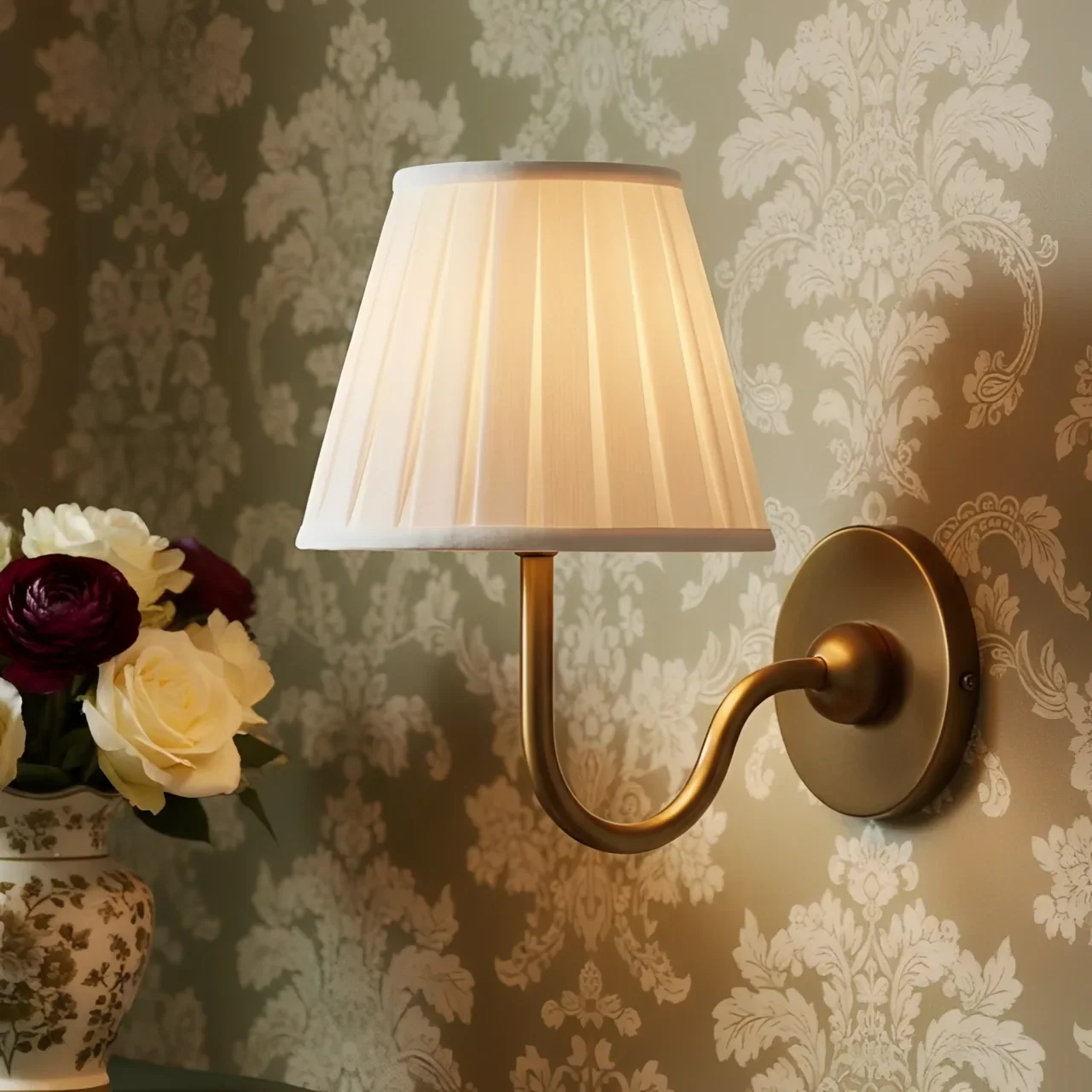 Wandlamp met Plissé Kap – Klassieke Wandverlichting Metaal & Linnen Landelijk Slaapkamer Hal Leeshoek Huis Interieur | Sansoti