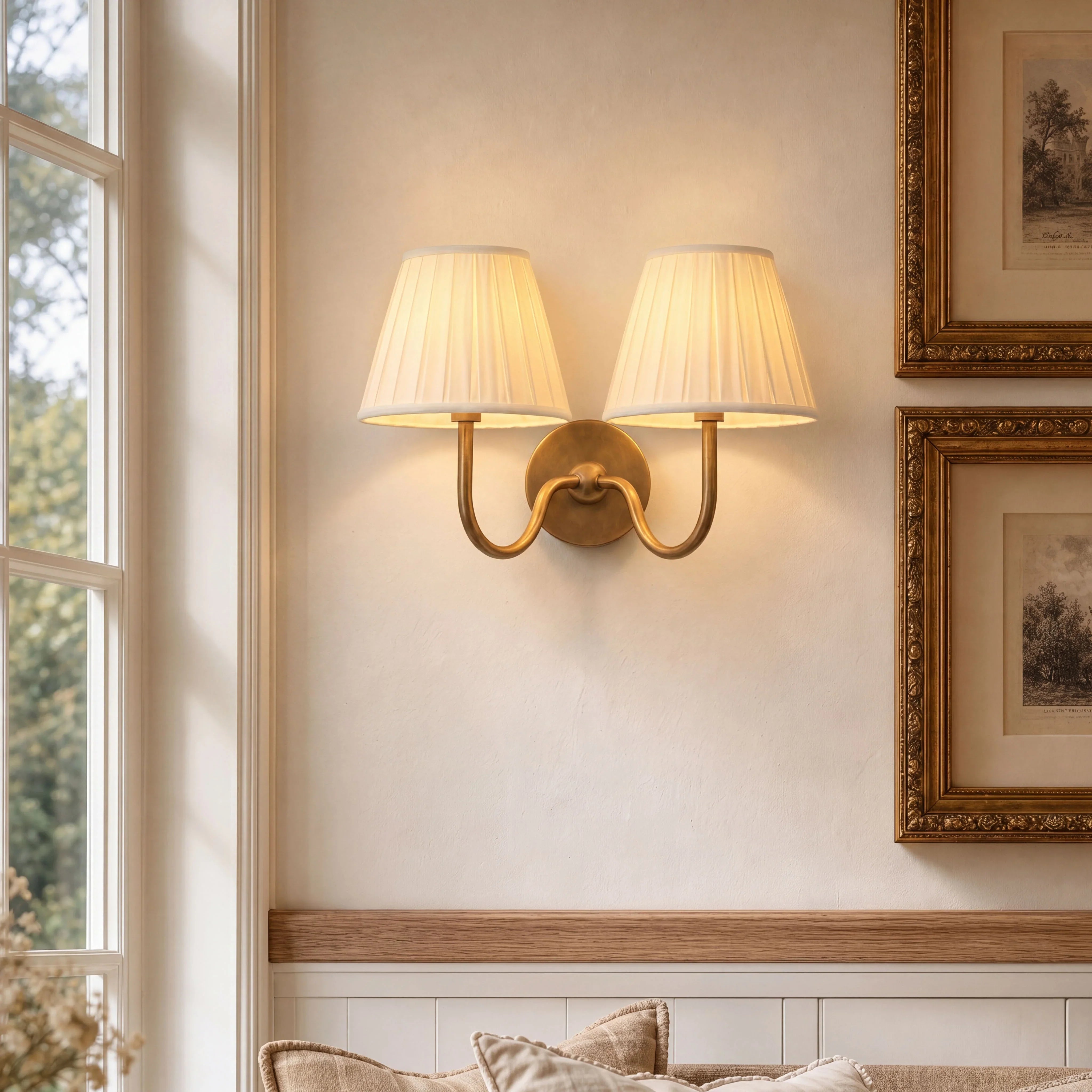 Wandlamp met Plissé Kap – Klassieke Wandverlichting Metaal & Linnen Landelijk Slaapkamer Hal Leeshoek Huis Interieur | Sansoti