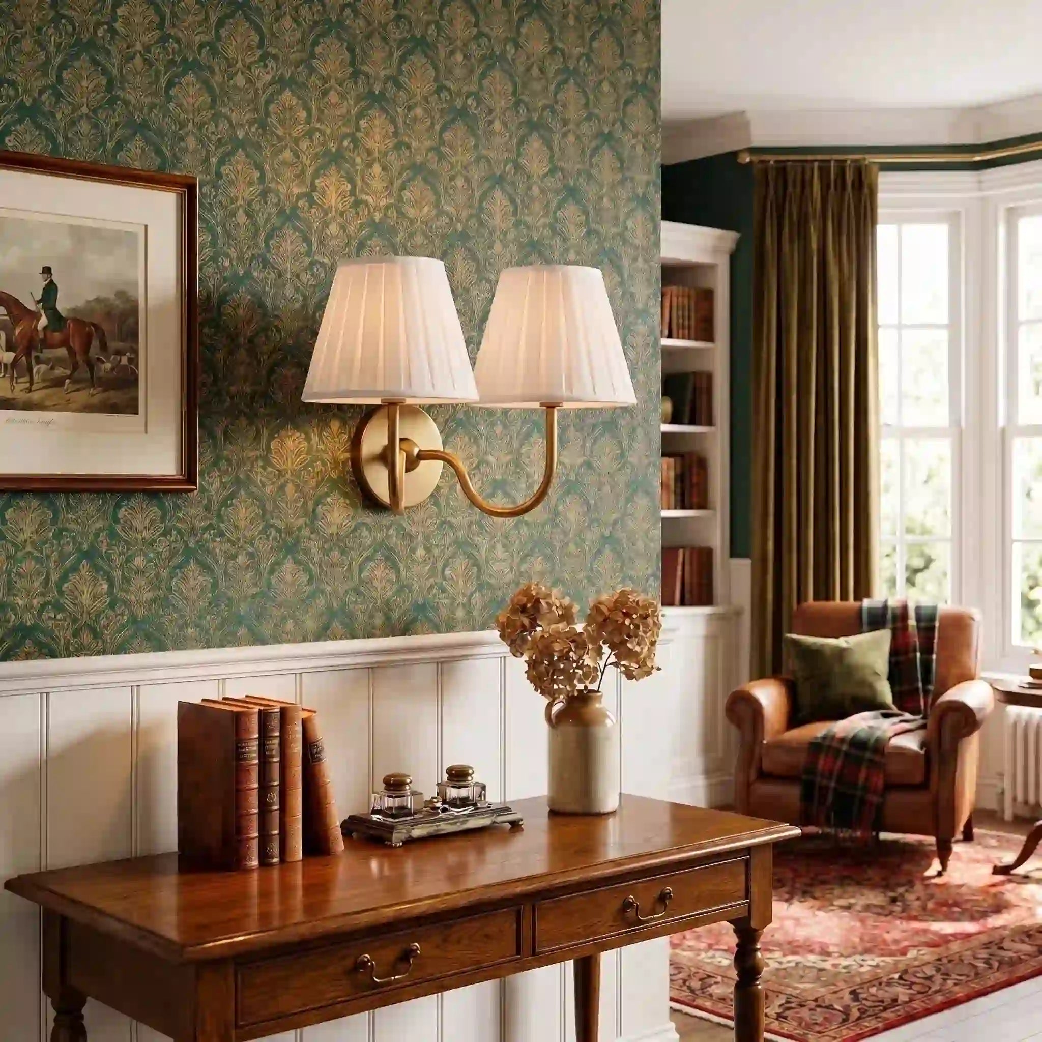 Wandlamp met Plissé Kap – Klassieke Wandverlichting Metaal & Linnen Landelijk Slaapkamer Hal Leeshoek Huis Interieur | Sansoti