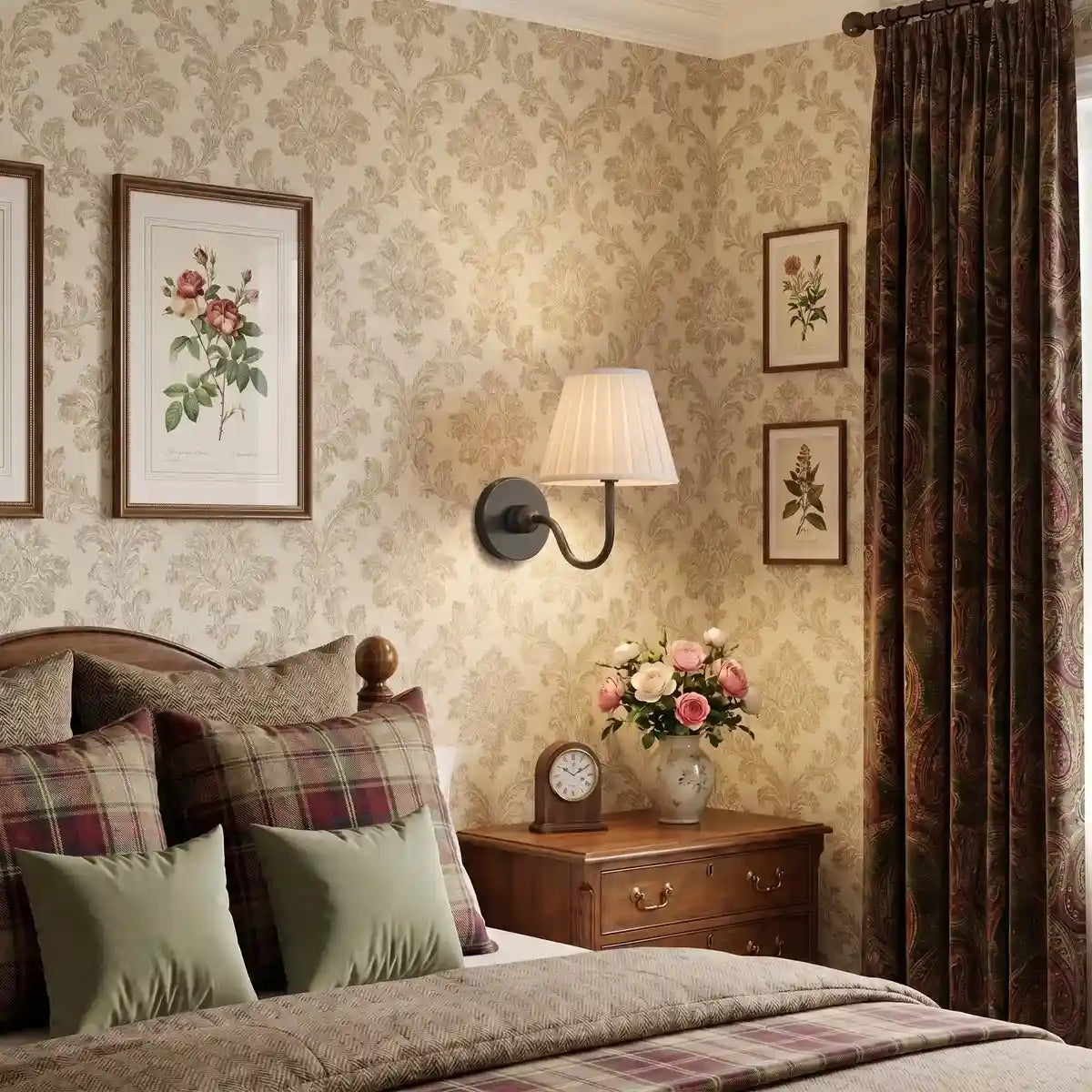 Wandlamp met Plissé Kap – Klassieke Wandverlichting Metaal & Linnen Landelijk Slaapkamer Hal Leeshoek Huis Interieur | Sansoti