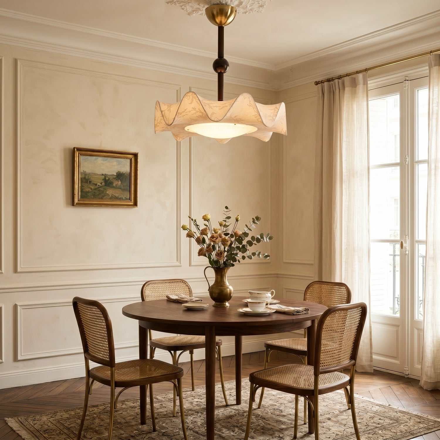 Plafondlamp met Bloemblaadjesontwerp – Walnoot & Goud – Geïntegreerde LED – Ø50cm × H44cm | Sansoti