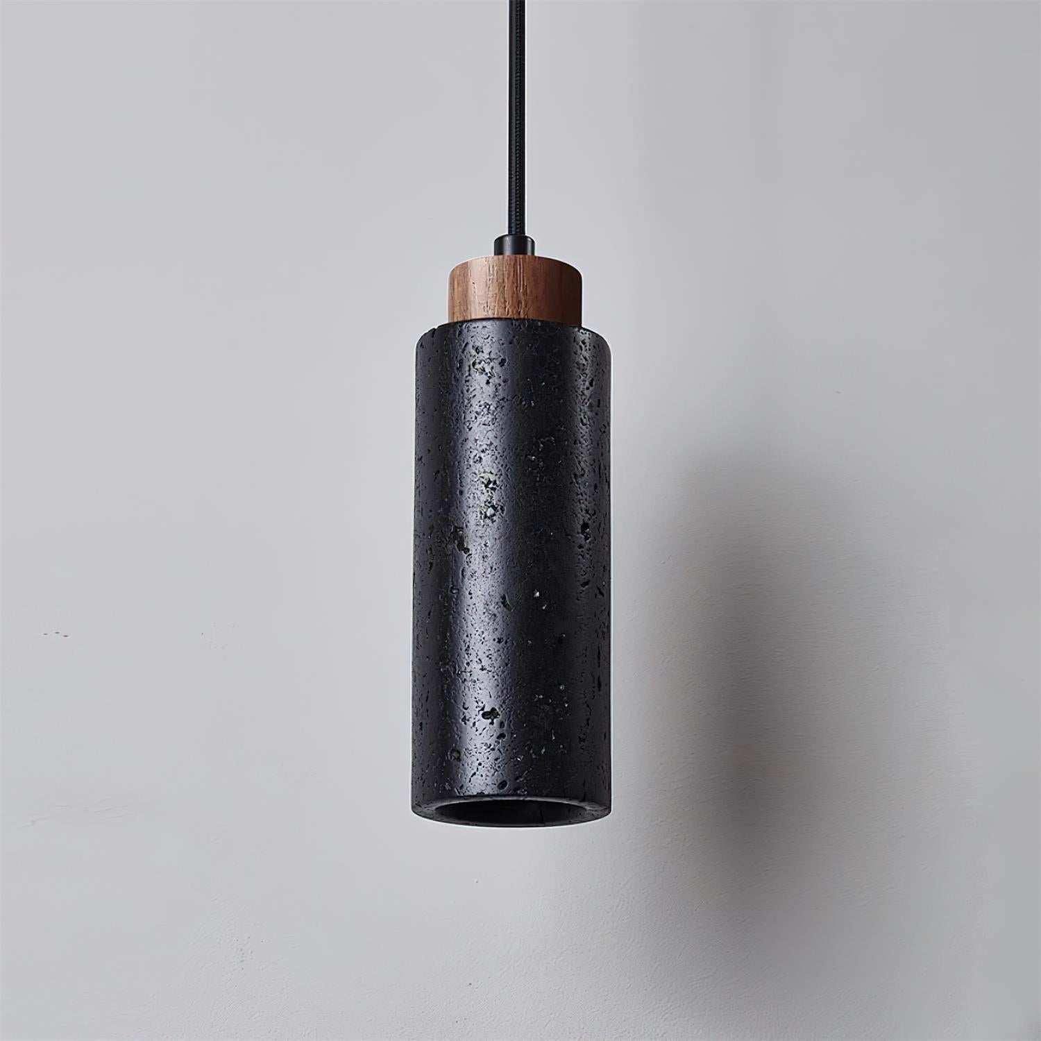Hängelampe Travertin Zylinder Holz LED Beige Esstisch Wohnzimmer Naturstein Minimalistisches Design Beleuchtung Japandi Interieur | Restfield