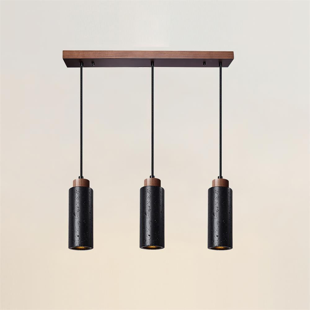 Hängelampe Travertin Zylinder Holz LED Beige Esstisch Wohnzimmer Naturstein Minimalistisches Design Beleuchtung Japandi Interieur | Restfield