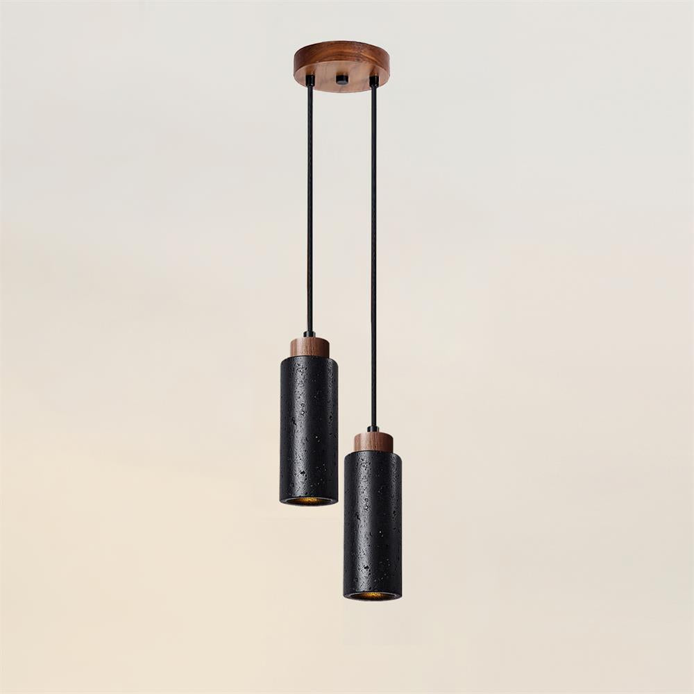 Hängelampe Travertin Zylinder Holz LED Beige Esstisch Wohnzimmer Naturstein Minimalistisches Design Beleuchtung Japandi Interieur | Restfield