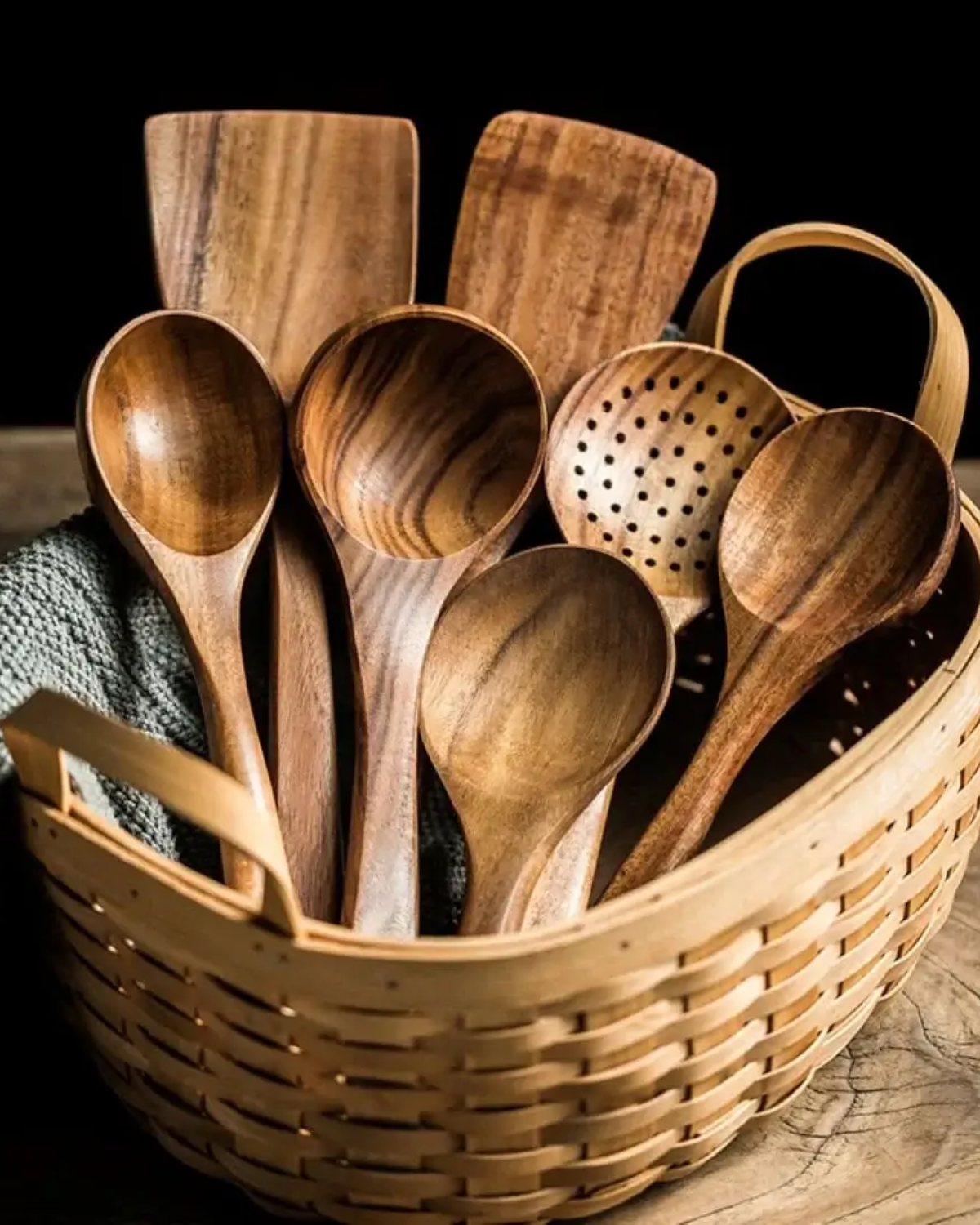 Teakhouten Keukengerei Set | Duurzaam Houten Bestek voor Dagelijks Koken | Zachtvoor Pannen | Elegant Keukenaccessoire | Milieuvriendelijk | Sansoti