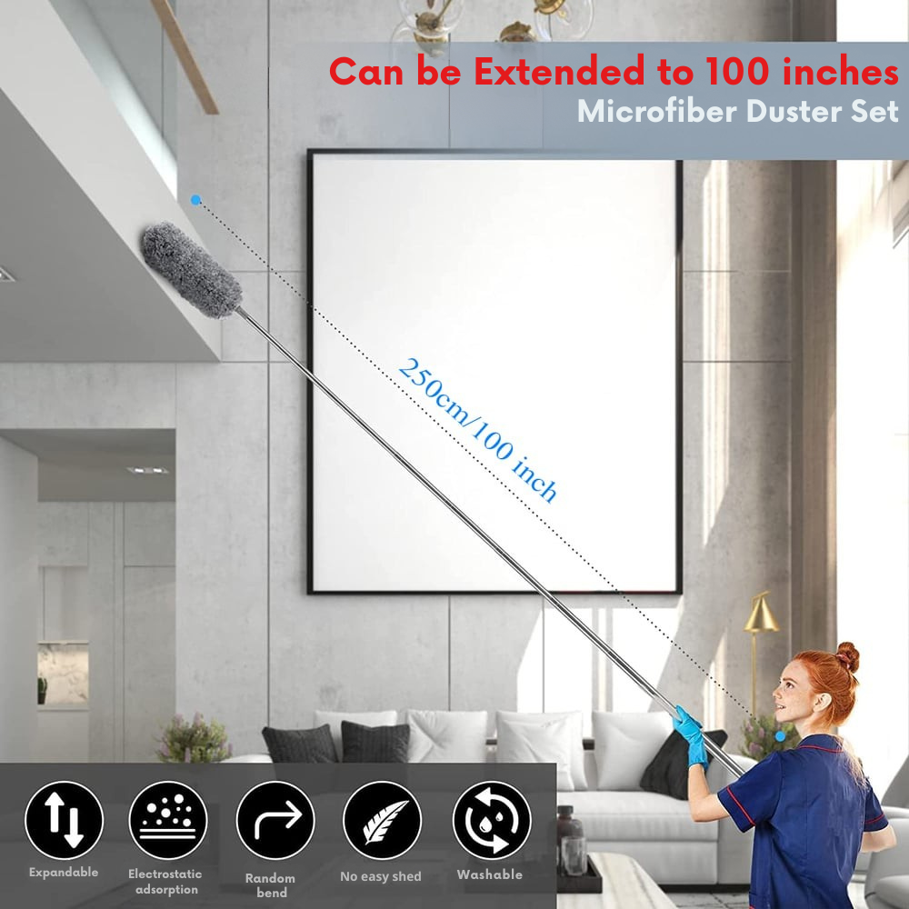 Uitschuifbare Stofplumeau met Telescoopsteel tot 250 cm en Wasbare Microvezeltop voor Plafond Meubels Ventilator | Sansoti