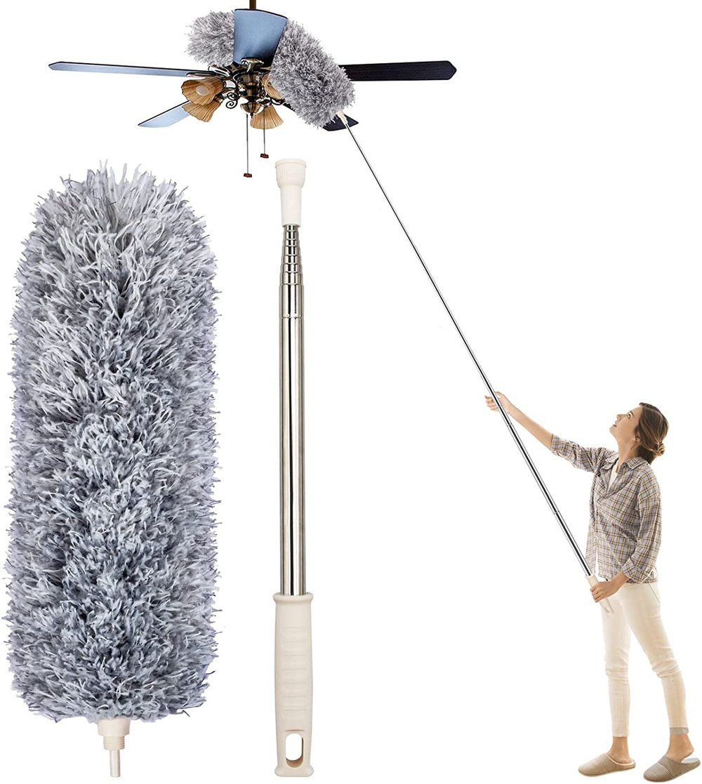 Uitschuifbare Stofplumeau met Telescoopsteel tot 250 cm en Wasbare Microvezeltop voor Plafond Meubels Ventilator | Sansoti