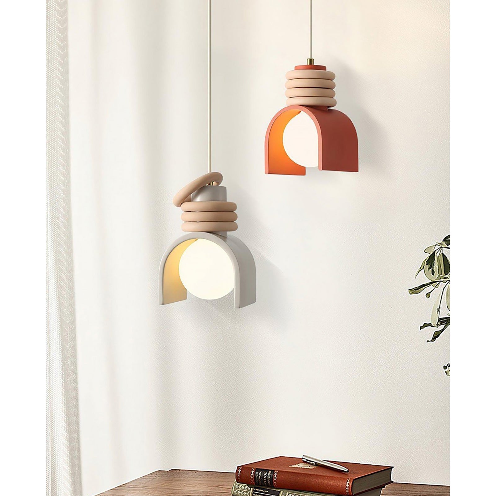 Hanglamp met Kunsthars Kap Crème & Oranje Modern Design Eetkamer Woonkamer Verlichting Scandinavisch Stijlvol | Sansoti