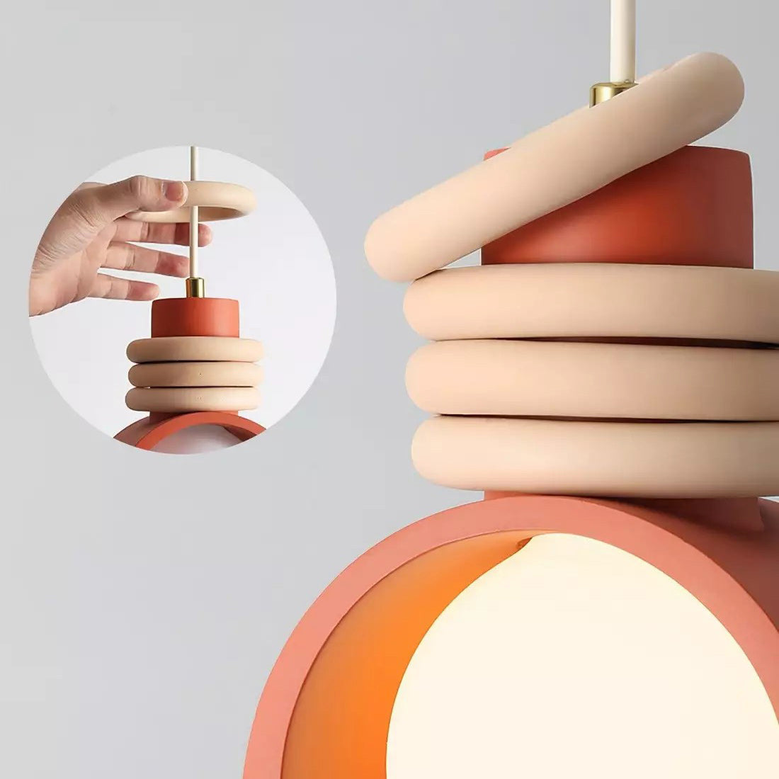 Hanglamp met Kunsthars Kap Crème & Oranje Modern Design Eetkamer Woonkamer Verlichting Scandinavisch Stijlvol | Sansoti