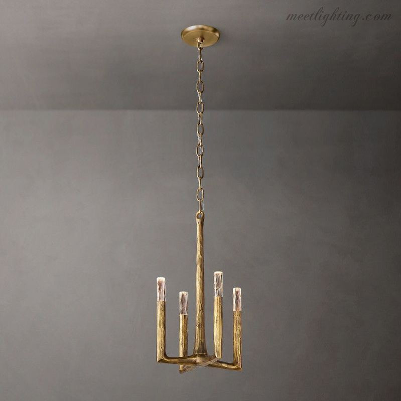 Lampa wisząca z ręcznie kutego metalu Ø30cm, szklana, 4 źródła światła, nad wyspę kuchenną lub stół jadalniany, ściemniana, G9, oświetlenie nastrojowe | Sansoti