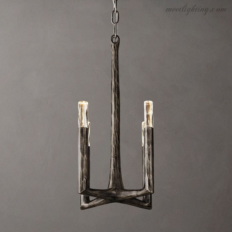 Lampa wisząca z ręcznie kutego metalu Ø30cm, szklana, 4 źródła światła, nad wyspę kuchenną lub stół jadalniany, ściemniana, G9, oświetlenie nastrojowe | Sansoti