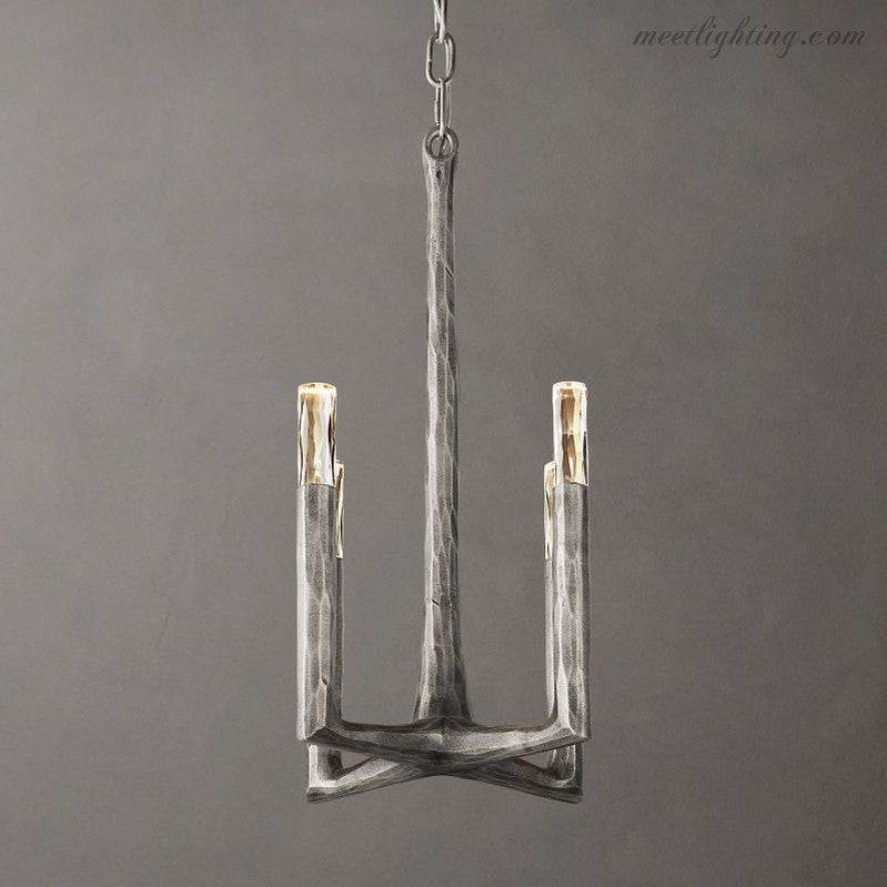 Lampa wisząca z ręcznie kutego metalu Ø30cm, szklana, 4 źródła światła, nad wyspę kuchenną lub stół jadalniany, ściemniana, G9, oświetlenie nastrojowe | Sansoti