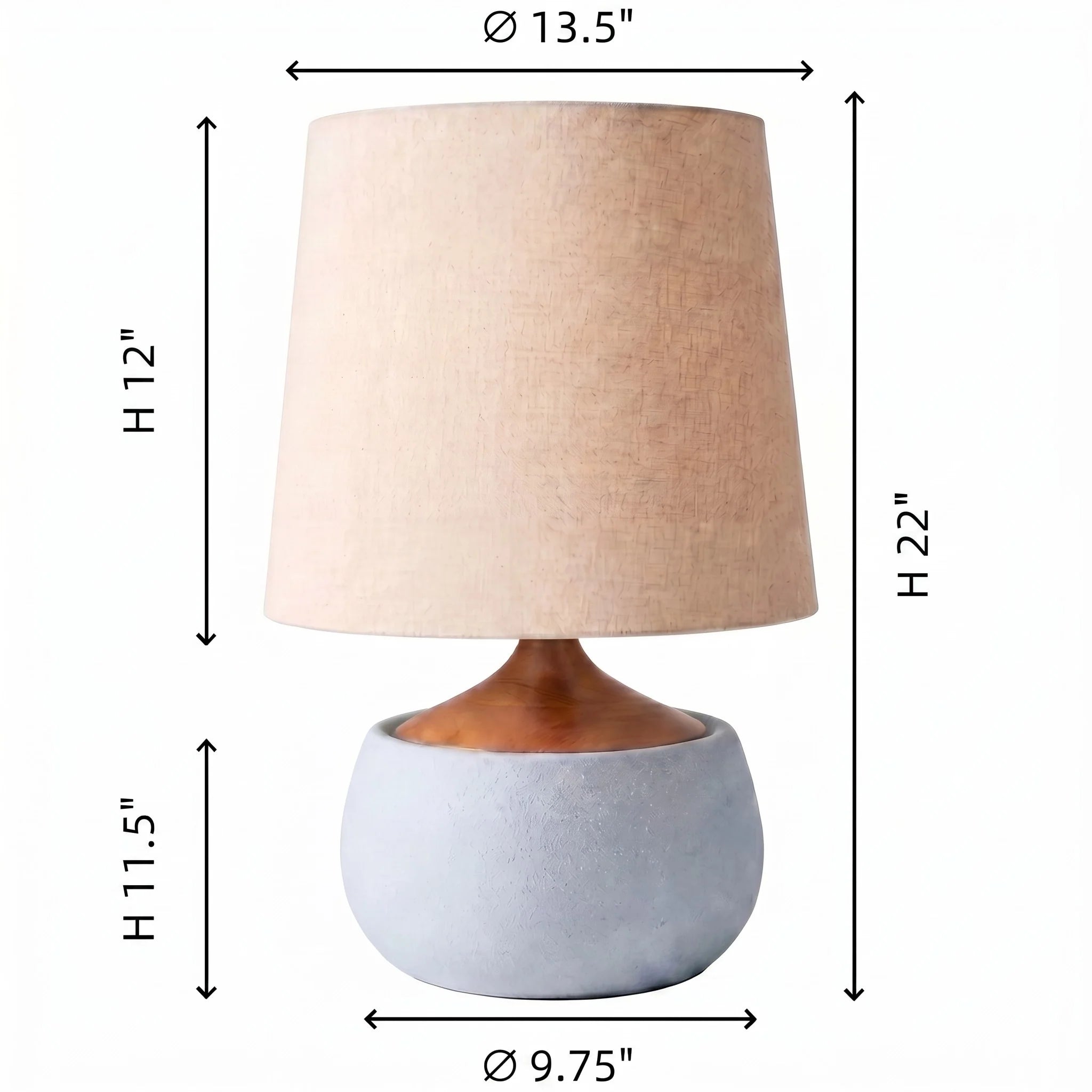 Tafellamp met Houten Voet, Linnen Kap en Cementlook Cilinder – Modern Design | Sansoti