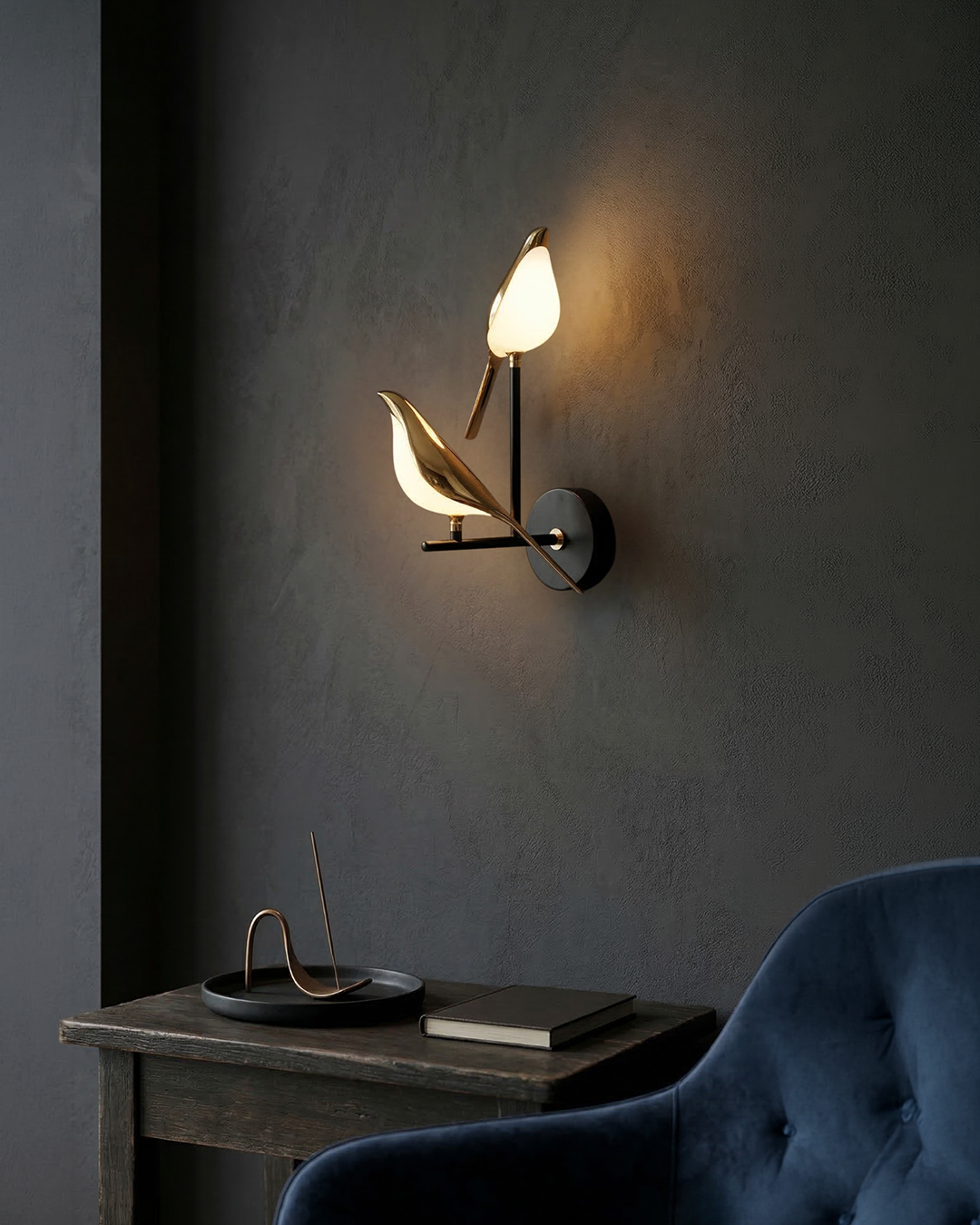 Vogel Wandlamp - Moderne Sculptuurverlichting met Natuurlijke Vormen - Matglas Diffuus Licht - Gouden Afwerking | Sansoti