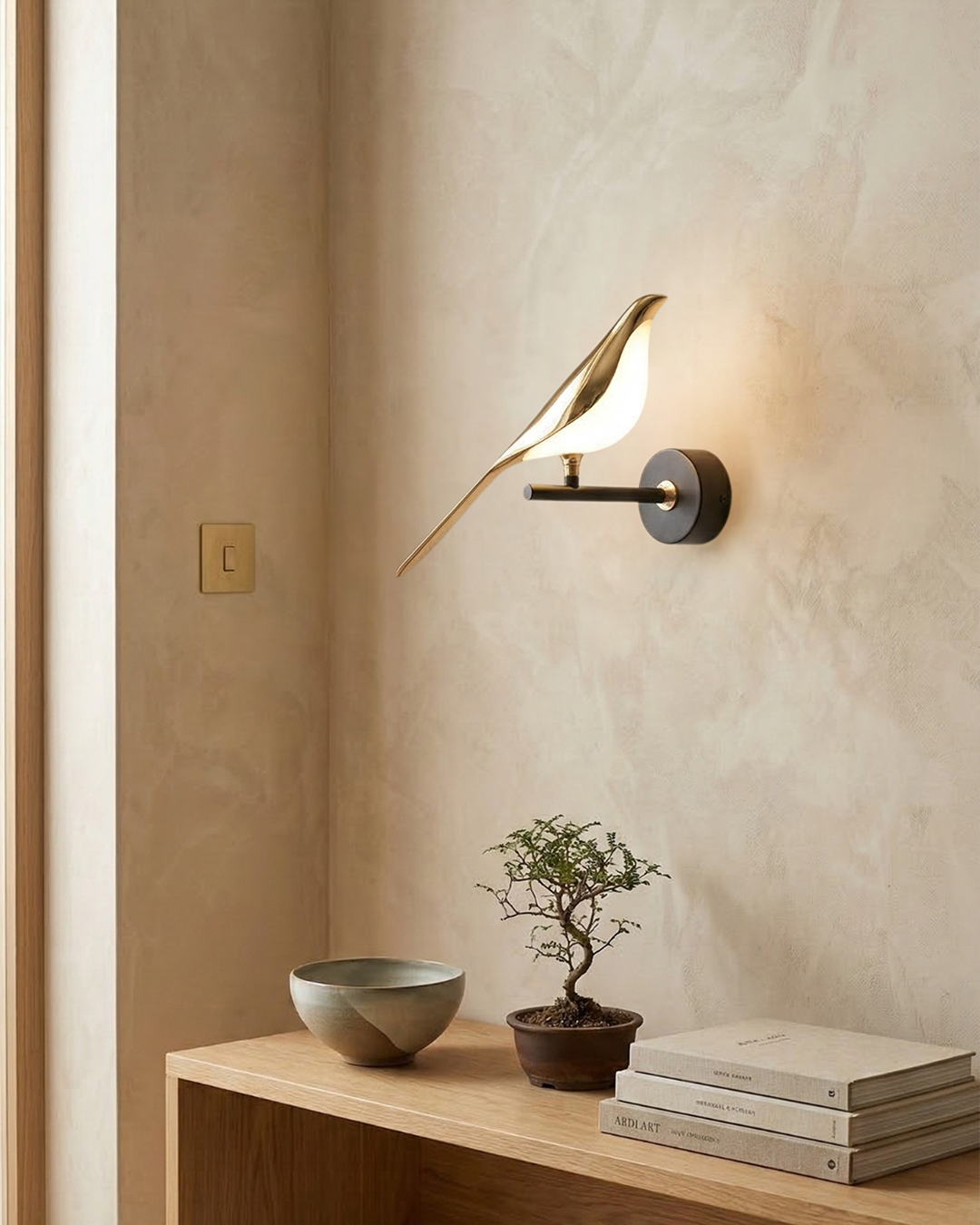Vogel Wandlamp - Moderne Sculptuurverlichting met Natuurlijke Vormen - Matglas Diffuus Licht - Gouden Afwerking | Sansoti