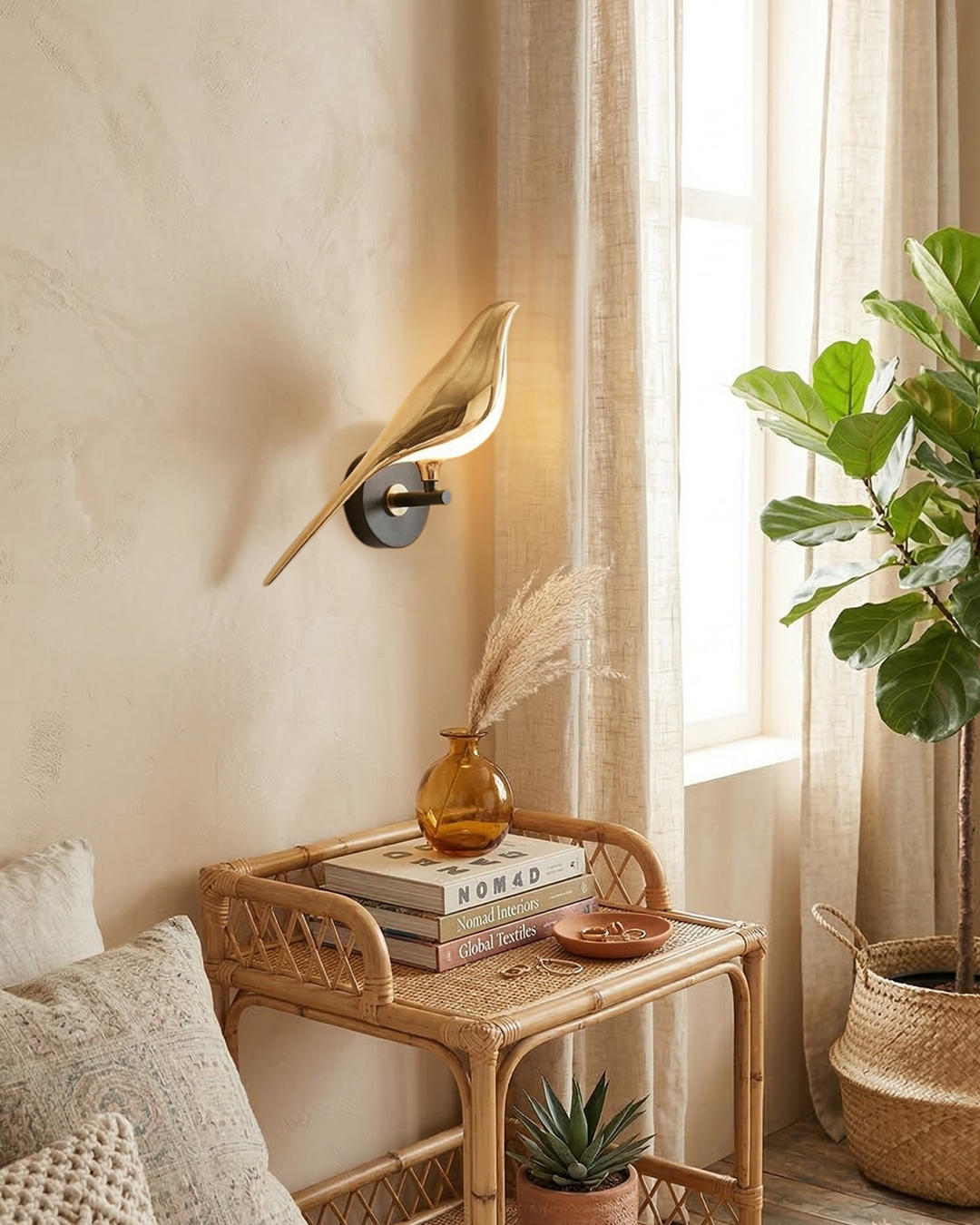 Vogel Wandlamp - Moderne Sculptuurverlichting met Natuurlijke Vormen - Matglas Diffuus Licht - Gouden Afwerking | Sansoti