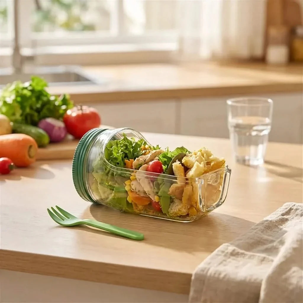 Lunchpot mit Dressingfach & auslaufsicherem Deckel für frische Salate unterwegs und gesunde Mahlzeiten | Sansoti