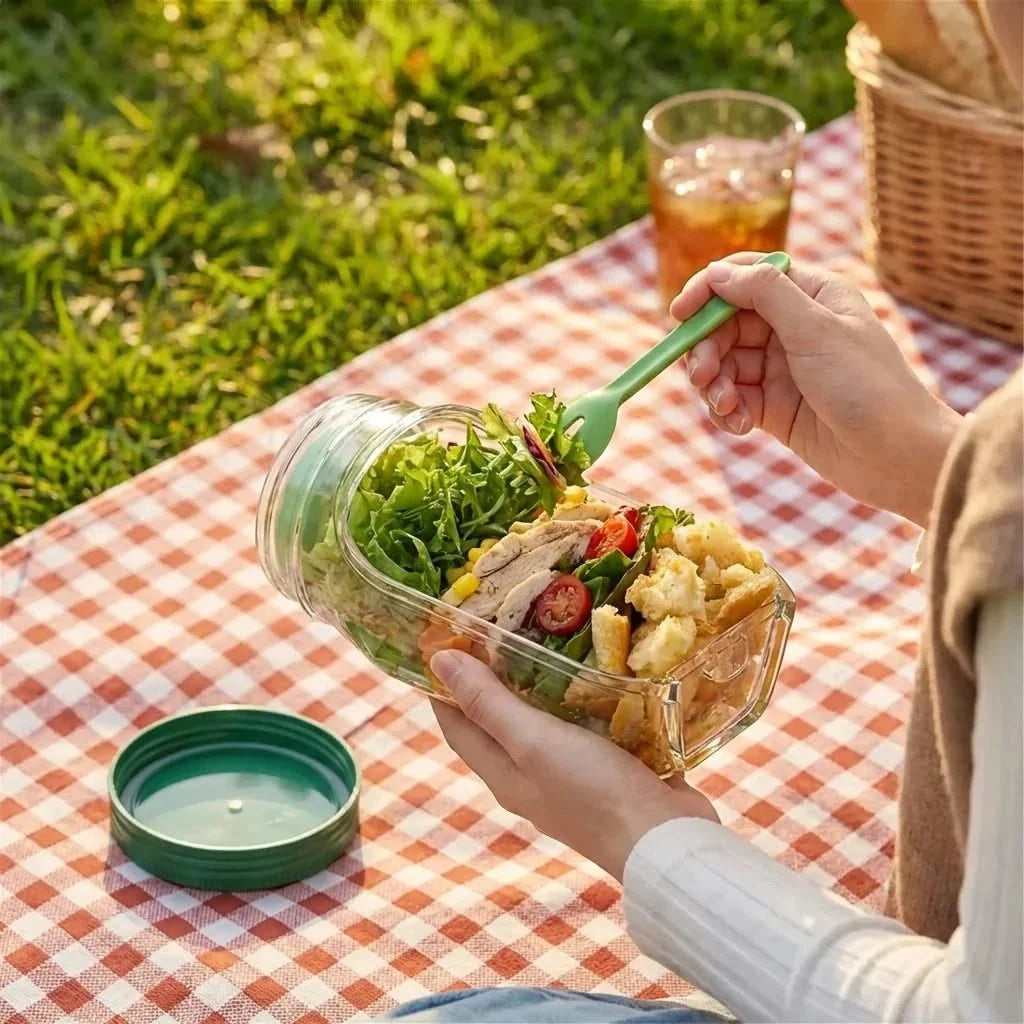 Lunchpot mit Dressingfach & auslaufsicherem Deckel für frische Salate unterwegs und gesunde Mahlzeiten | Sansoti