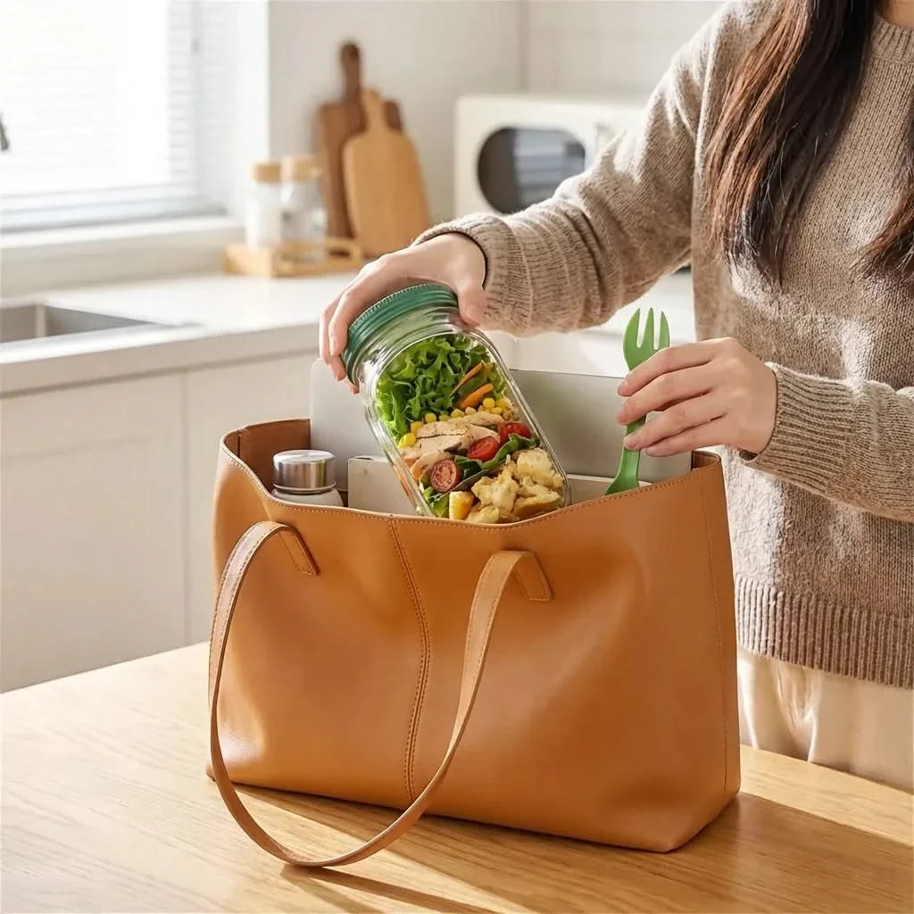 Lunchpot mit Dressingfach & auslaufsicherem Deckel für frische Salate unterwegs und gesunde Mahlzeiten | Sansoti