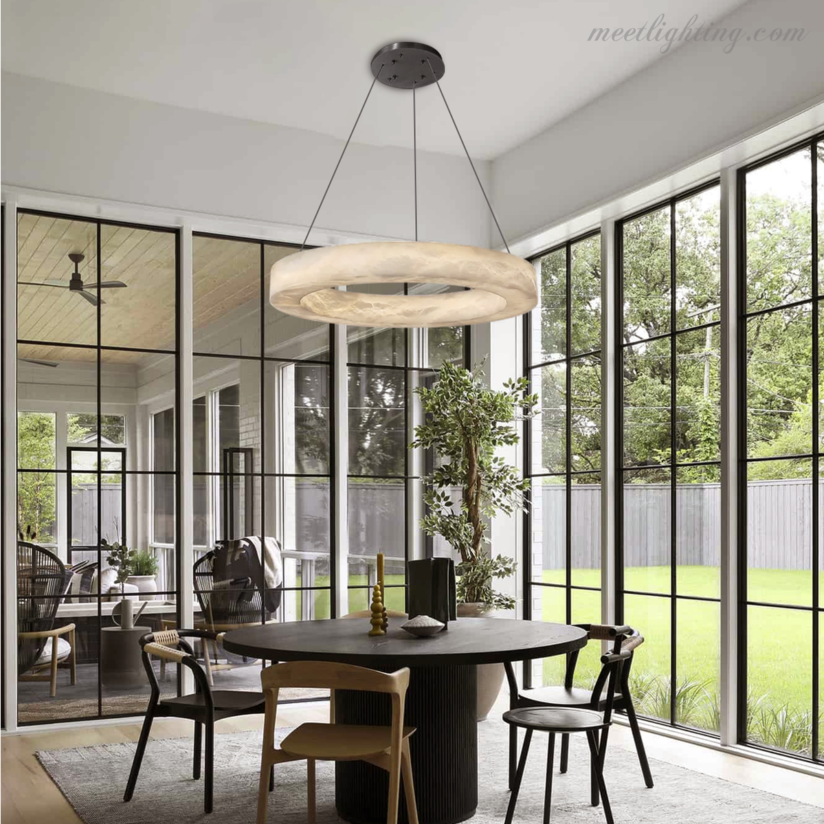 Ronde Kroonluchter Albast met Geïntegreerde LED Verlichting Messing Brons 50-152cm Eethoek Woonkamer Eettafel | Sansoti