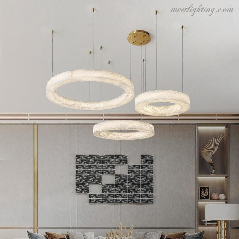Ronde Kroonluchter Albast met Geïntegreerde LED Verlichting Messing Brons 50-152cm Eethoek Woonkamer Eettafel | Sansoti