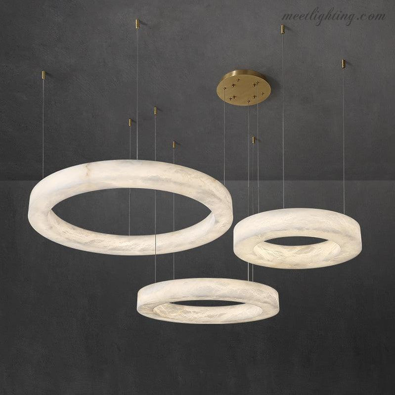 Ronde Kroonluchter Albast met Geïntegreerde LED Verlichting Messing Brons 50-152cm Eethoek Woonkamer Eettafel | Sansoti