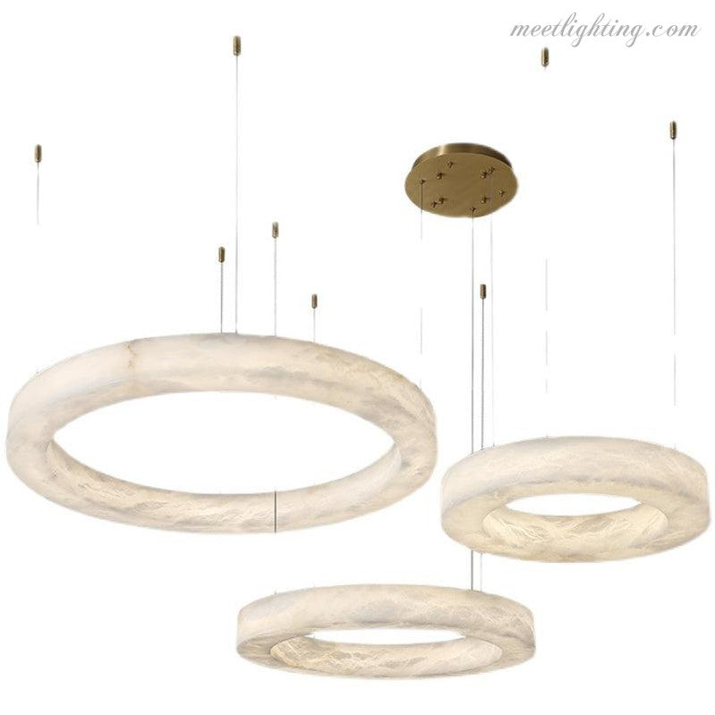 Ronde Kroonluchter Albast met Geïntegreerde LED Verlichting Messing Brons 50-152cm Eethoek Woonkamer Eettafel | Sansoti