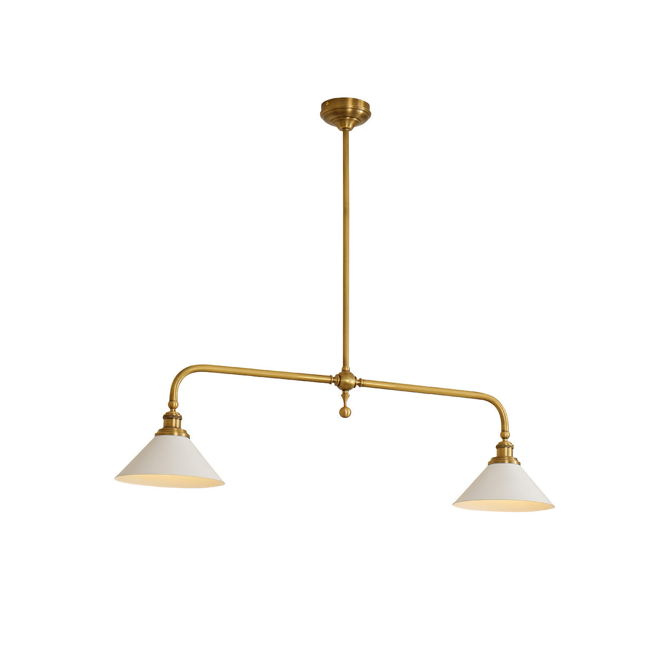 Luxe Design Hanglamp Met Witte Glazen Kappen Voor Eettafel En Keukeneiland In Messing Afwerking | Sansoti