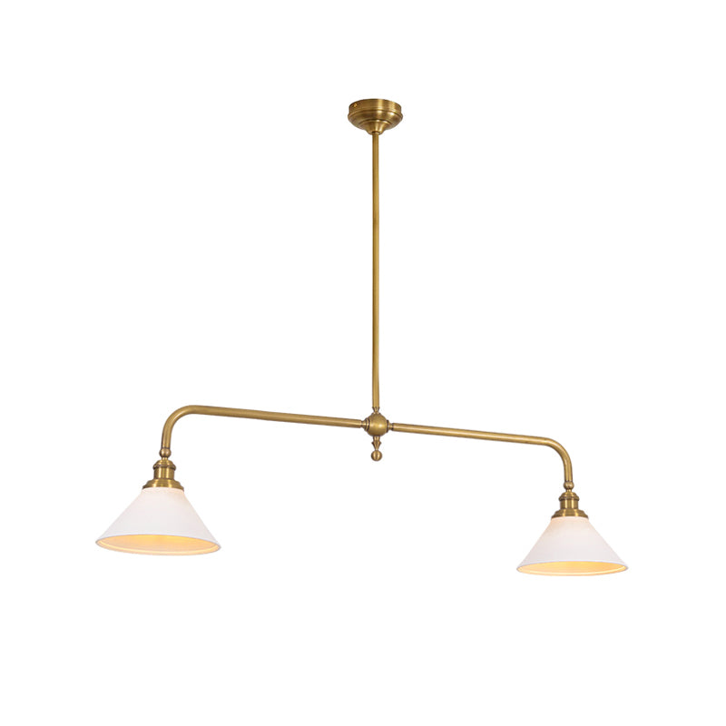 Luxe Design Hanglamp Met Witte Glazen Kappen Voor Eettafel En Keukeneiland In Messing Afwerking | Sansoti