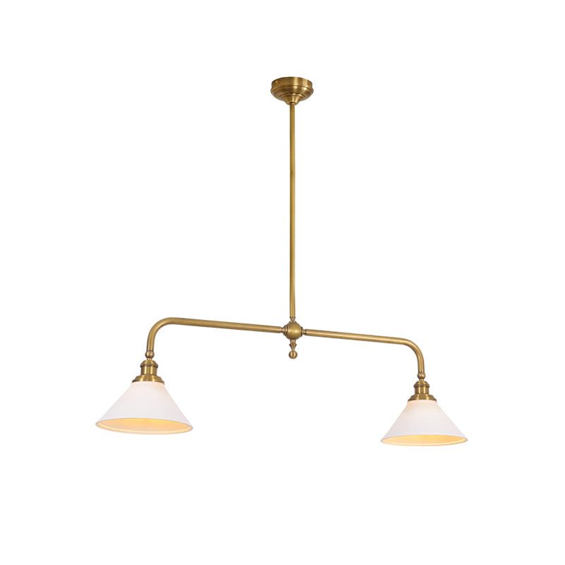 Luxe Design Hanglamp Met Witte Glazen Kappen Voor Eettafel En Keukeneiland In Messing Afwerking | Sansoti