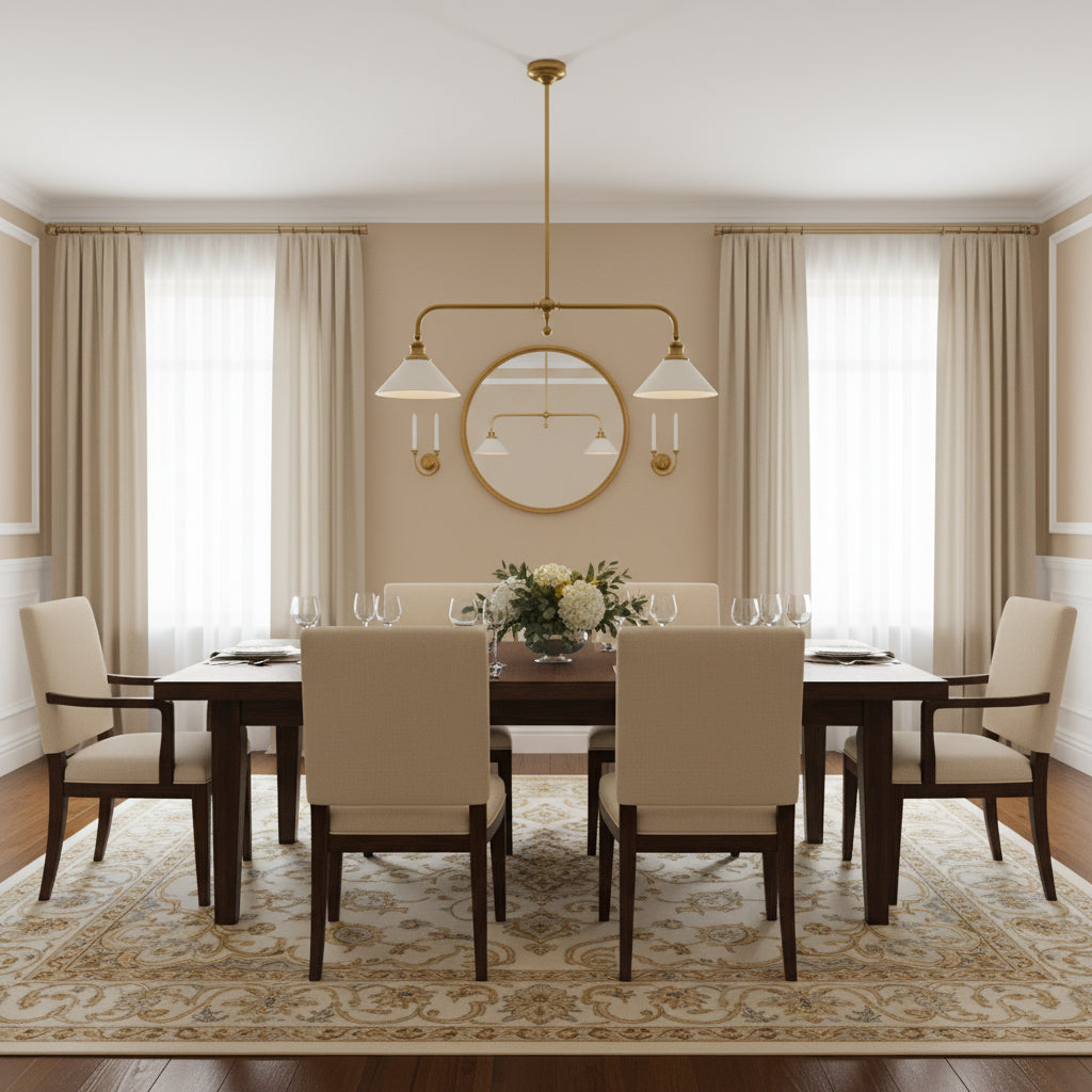 Luxe Design Hanglamp Met Witte Glazen Kappen Voor Eettafel En Keukeneiland In Messing Afwerking | Sansoti