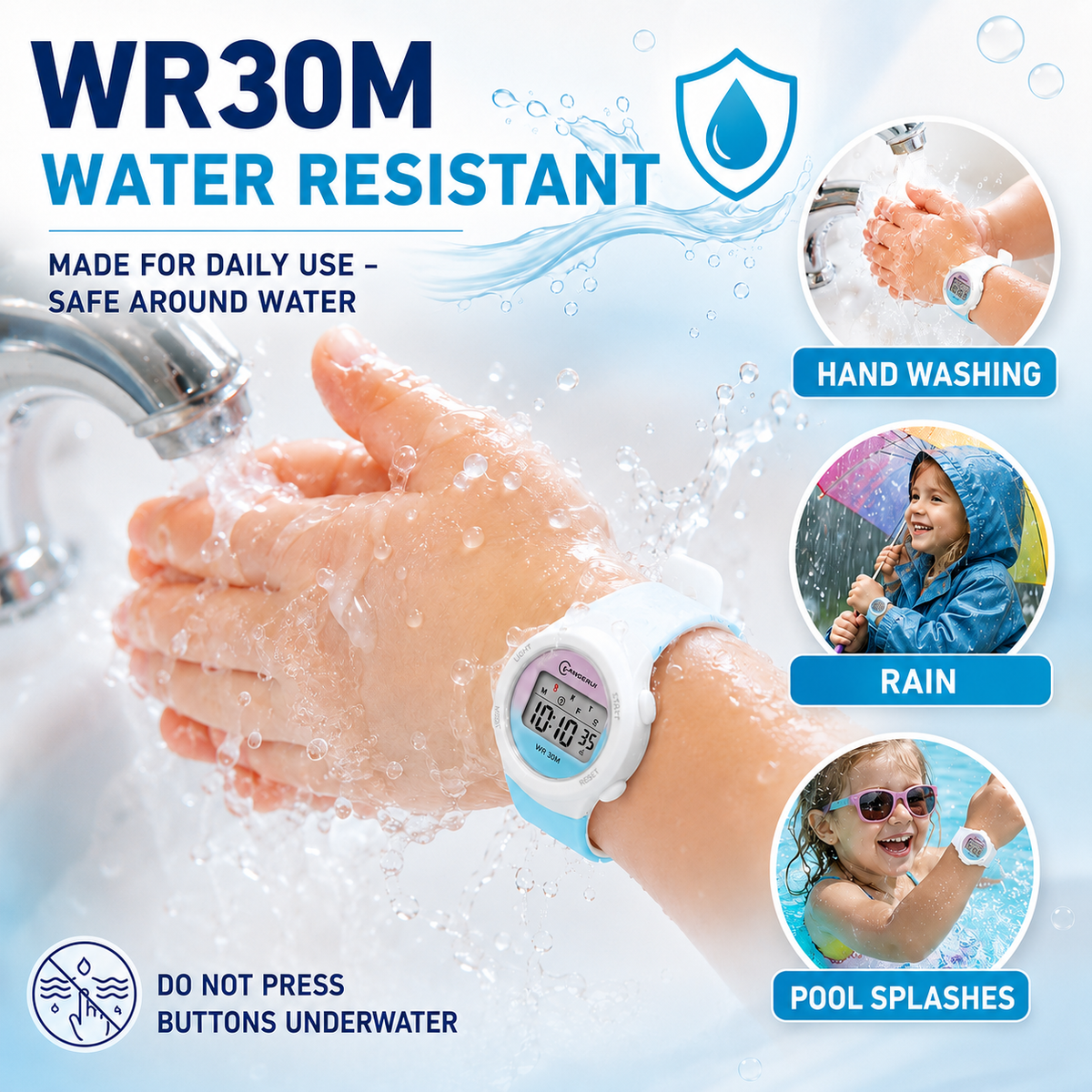 Digitale Kinderuhr Sportlich Wasserdicht mit Alarm Stoppuhr und Timer Silikonarmband für Jungen und Mädchen | Sansoti
