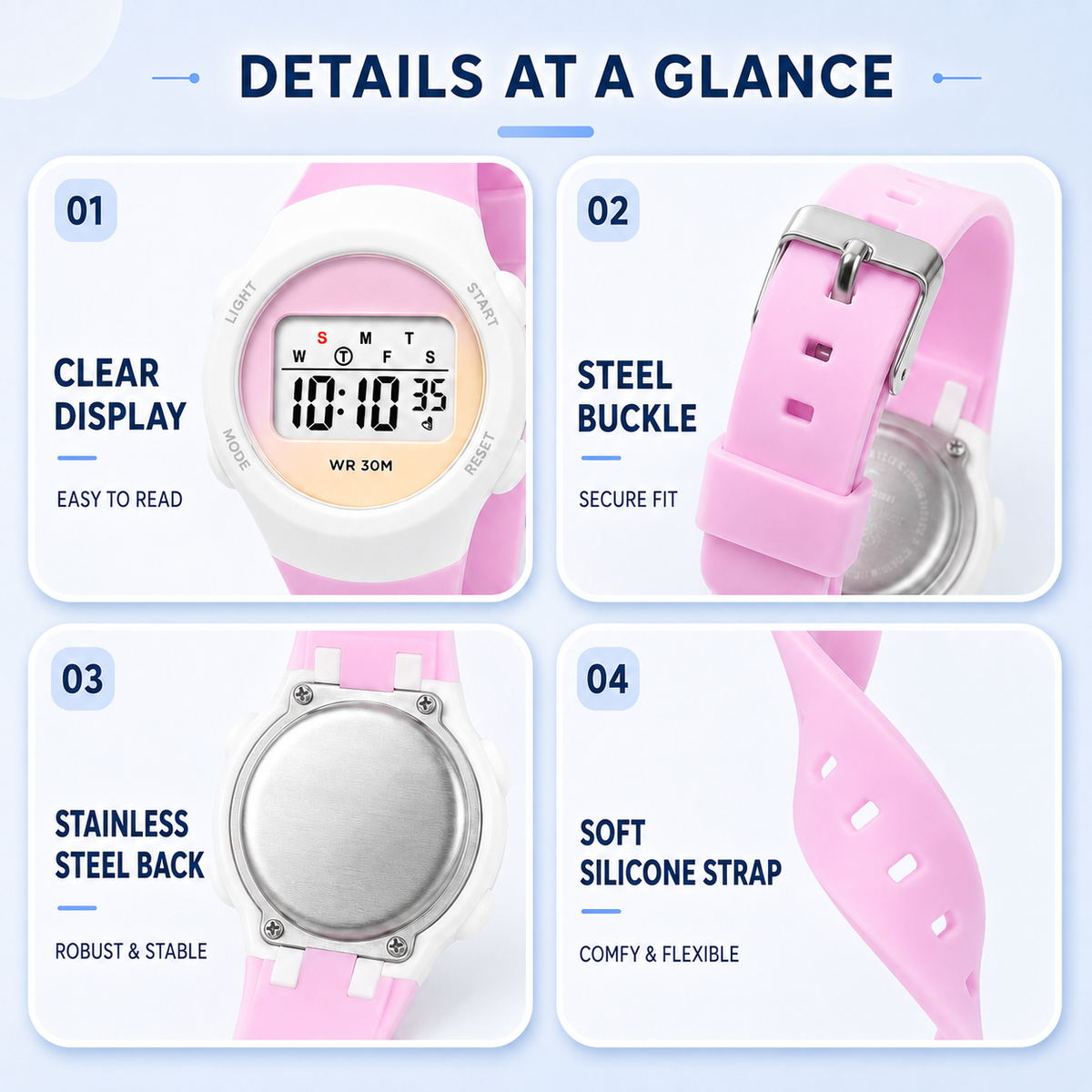 Digitale Kinderuhr Sportlich Wasserdicht mit Alarm Stoppuhr und Timer Silikonarmband für Jungen und Mädchen | Sansoti