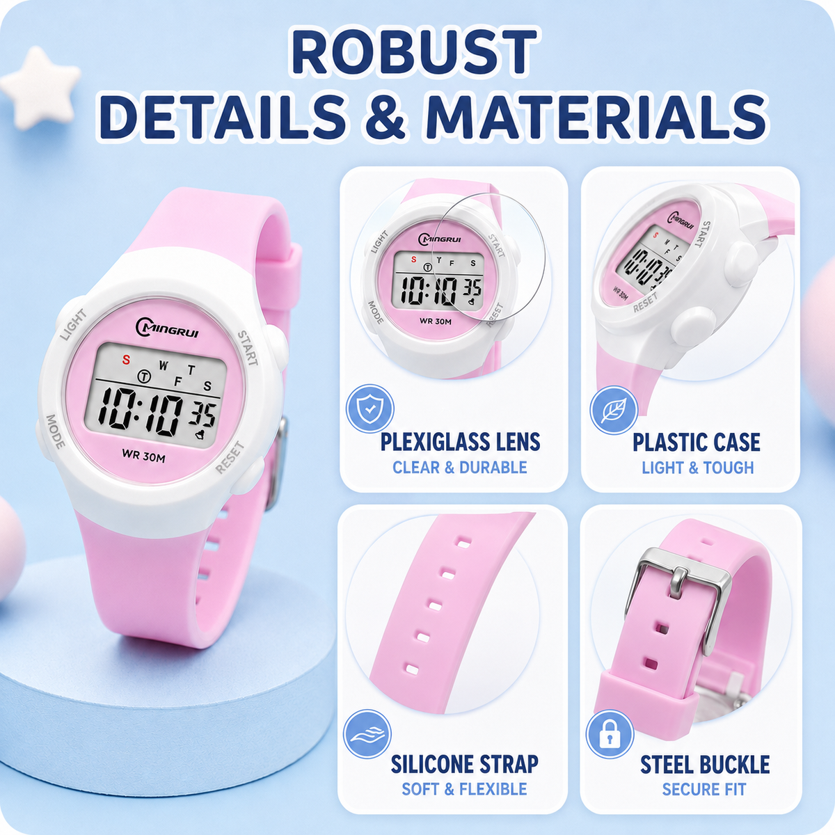 Digitale Kinderuhr Sportlich Wasserdicht mit Alarm Stoppuhr und Timer Silikonarmband für Jungen und Mädchen | Sansoti