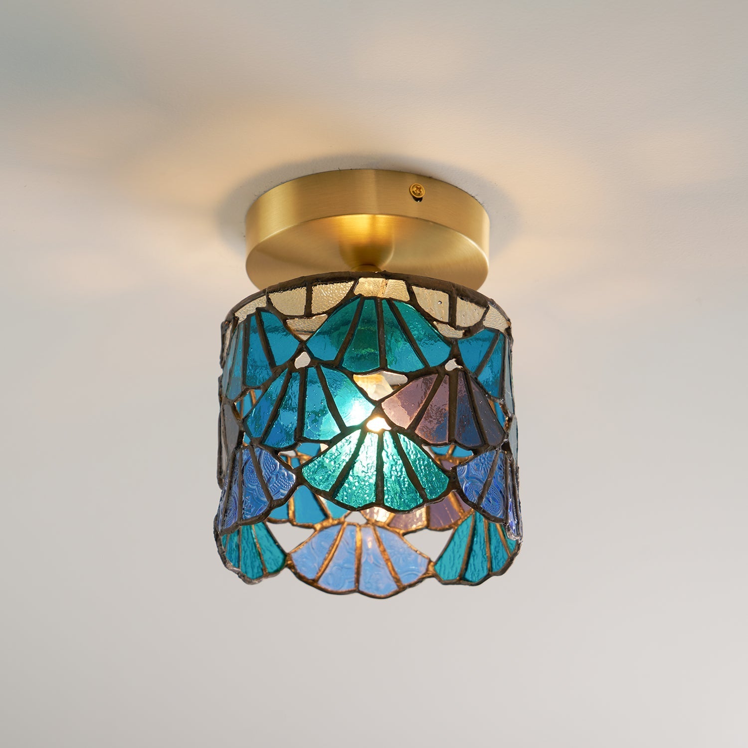 Vezari Tiffany plafondlamp glas mozaïek messing E14 blauw roze badkamer gang plafondverlichting vintage plafondlamp Tiffany stijl | Sansoti