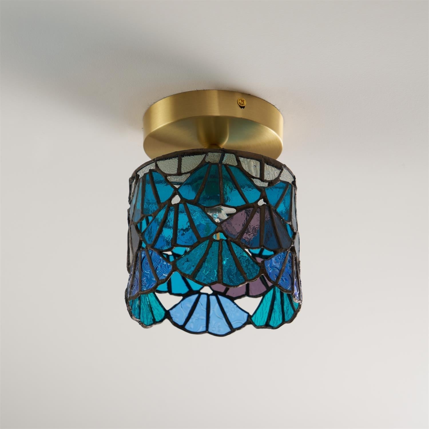 Vezari Tiffany plafondlamp glas mozaïek messing E14 blauw roze badkamer gang plafondverlichting vintage plafondlamp Tiffany stijl | Sansoti