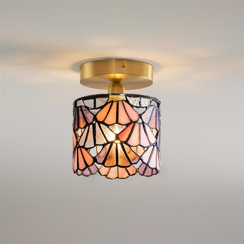 Vezari Tiffany plafondlamp glas mozaïek messing E14 blauw roze badkamer gang plafondverlichting vintage plafondlamp Tiffany stijl | Sansoti