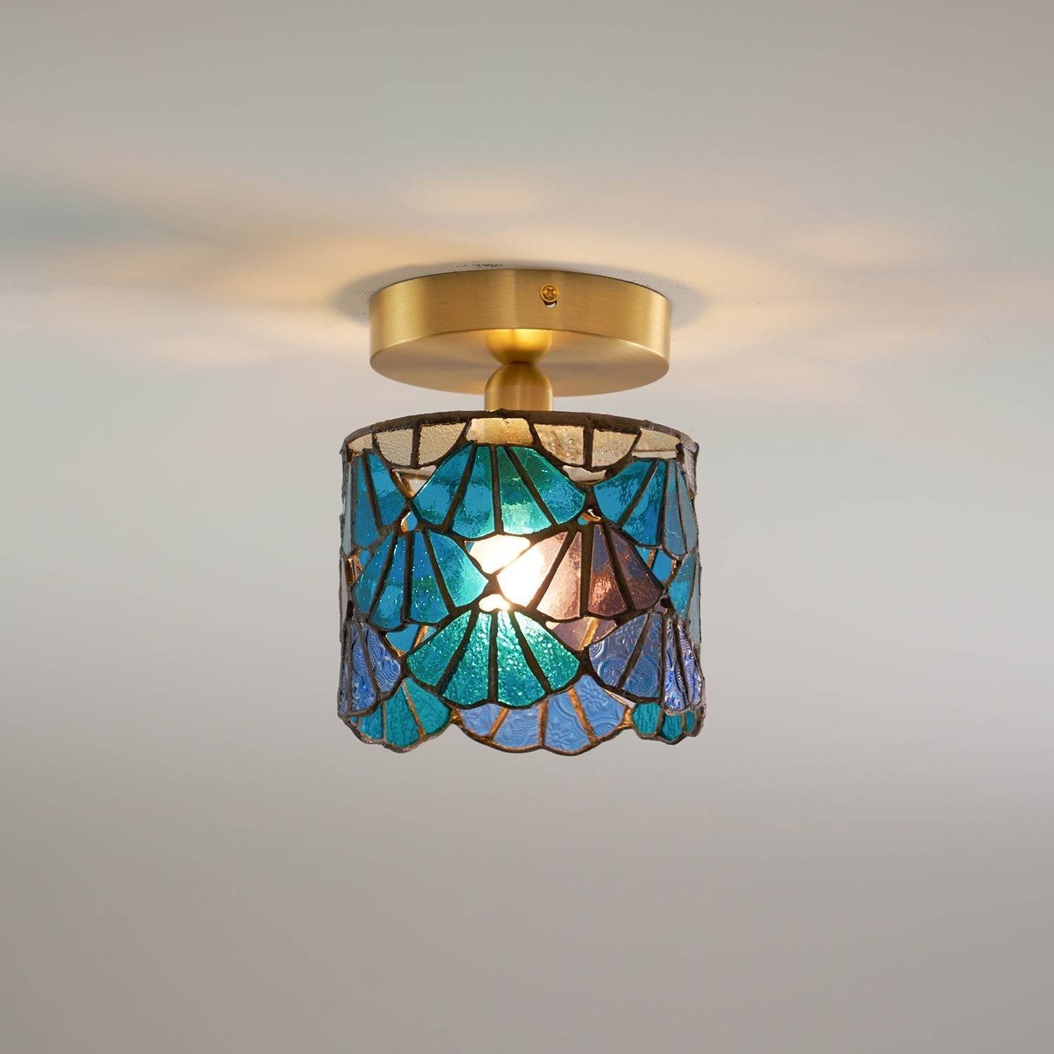 Vezari Tiffany plafondlamp glas mozaïek messing E14 blauw roze badkamer gang plafondverlichting vintage plafondlamp Tiffany stijl | Sansoti