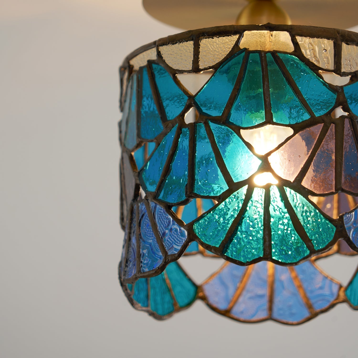 Vezari Tiffany plafondlamp glas mozaïek messing E14 blauw roze badkamer gang plafondverlichting vintage plafondlamp Tiffany stijl | Sansoti