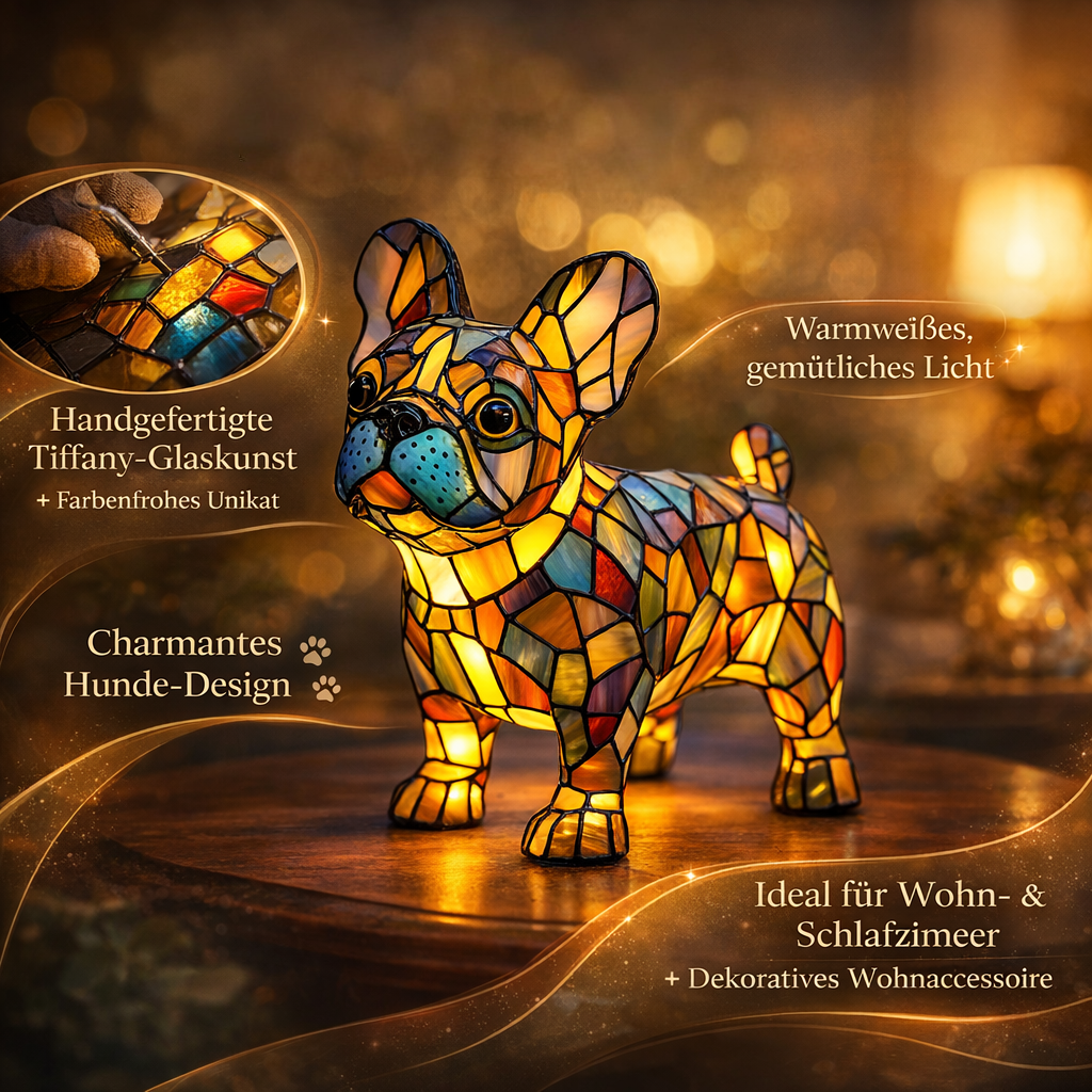 Hondenlamp Glas-in-Lood Sfeerverlichting Meerkleurig Mozaïek Dierenthema | Sansoti
