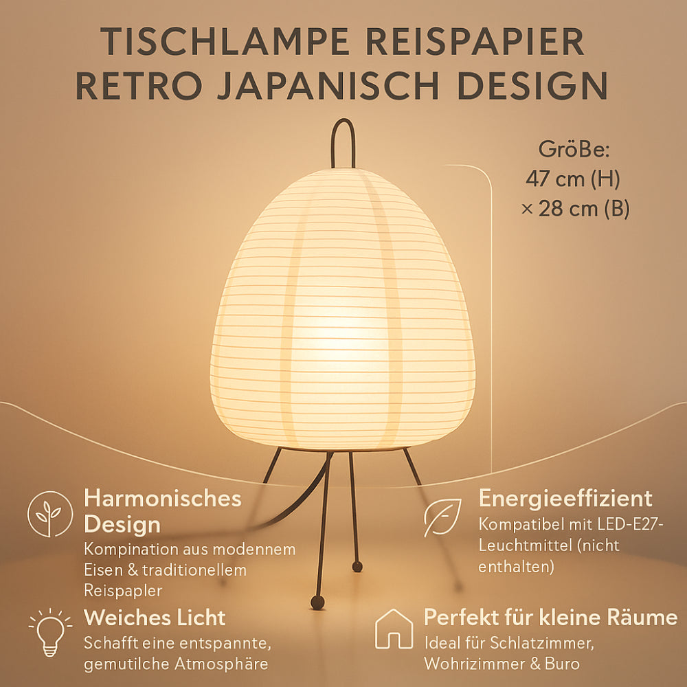 Papieren Tafellamp Scandinavisch Design met Ijzeren Voet 47cm | Sansoti