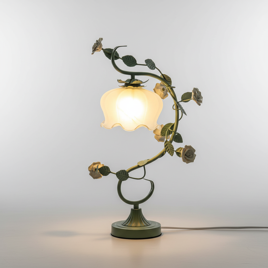 Tafelamp Rozen Metaal Glas Roze Slaapkamer Nachtkastlamp Romantisch Shabby Chic Bloemen Decoratielamp | Sansoti