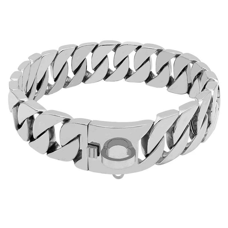 Stevige RVS Hondenhalsband 32mm Breed Metalen Ketting Schakelband voor Grote Honden Pitbull Buldog Herder Luxe Bevestiging Goud Zilver Zwart Roségold Meerkleurig 25-75cm | Sansoti