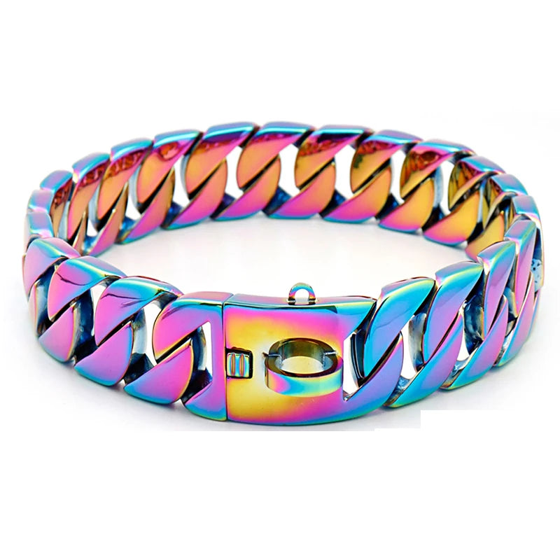 Stevige RVS Hondenhalsband 32mm Breed Metalen Ketting Schakelband voor Grote Honden Pitbull Buldog Herder Luxe Bevestiging Goud Zilver Zwart Roségold Meerkleurig 25-75cm | Sansoti